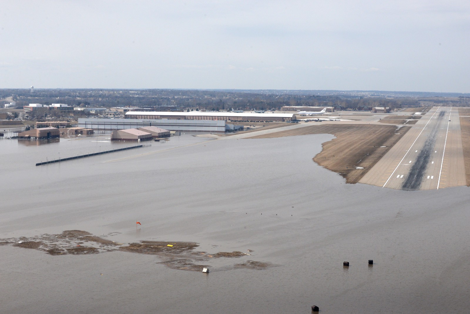An aerial view of the flooded Offutt base on March 17, 2019. CREDIT: US Air Force