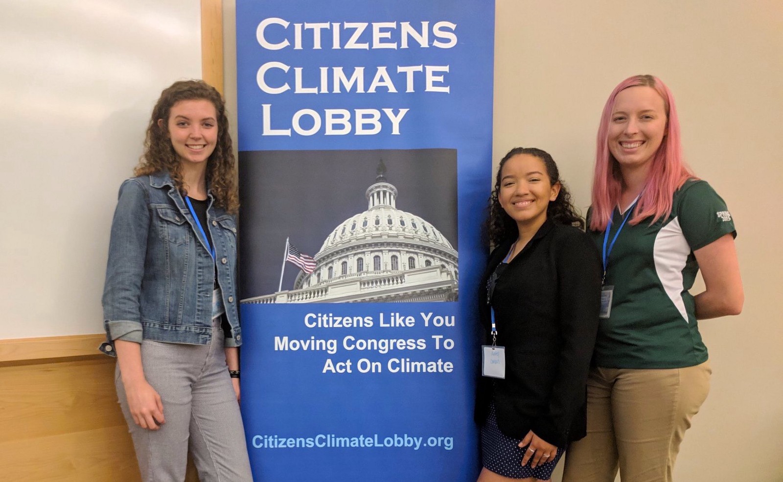 USF Students at the 2019 Citizen’s Climate Lobby Conference in Tampa, Florida. Left to right: Emma Jacobs, Andrea Rodriguez Campos, Ashley Young. CREDIT: Ashley Young