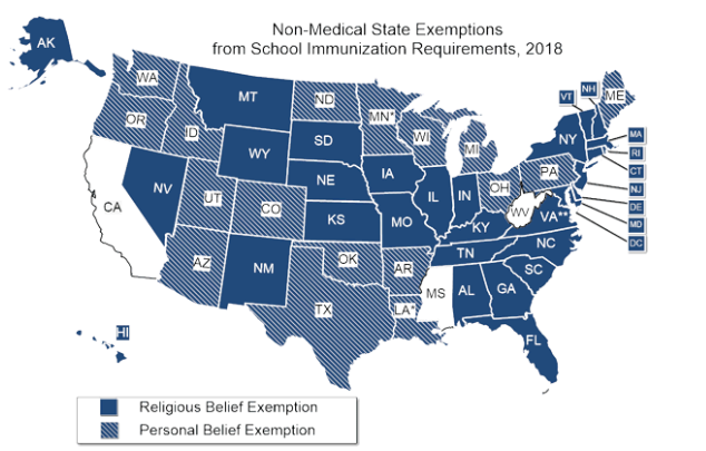 Non-medical state exemptions from school immunization requirements (PHOTO CREDIT: National Conference of State Legislatures)