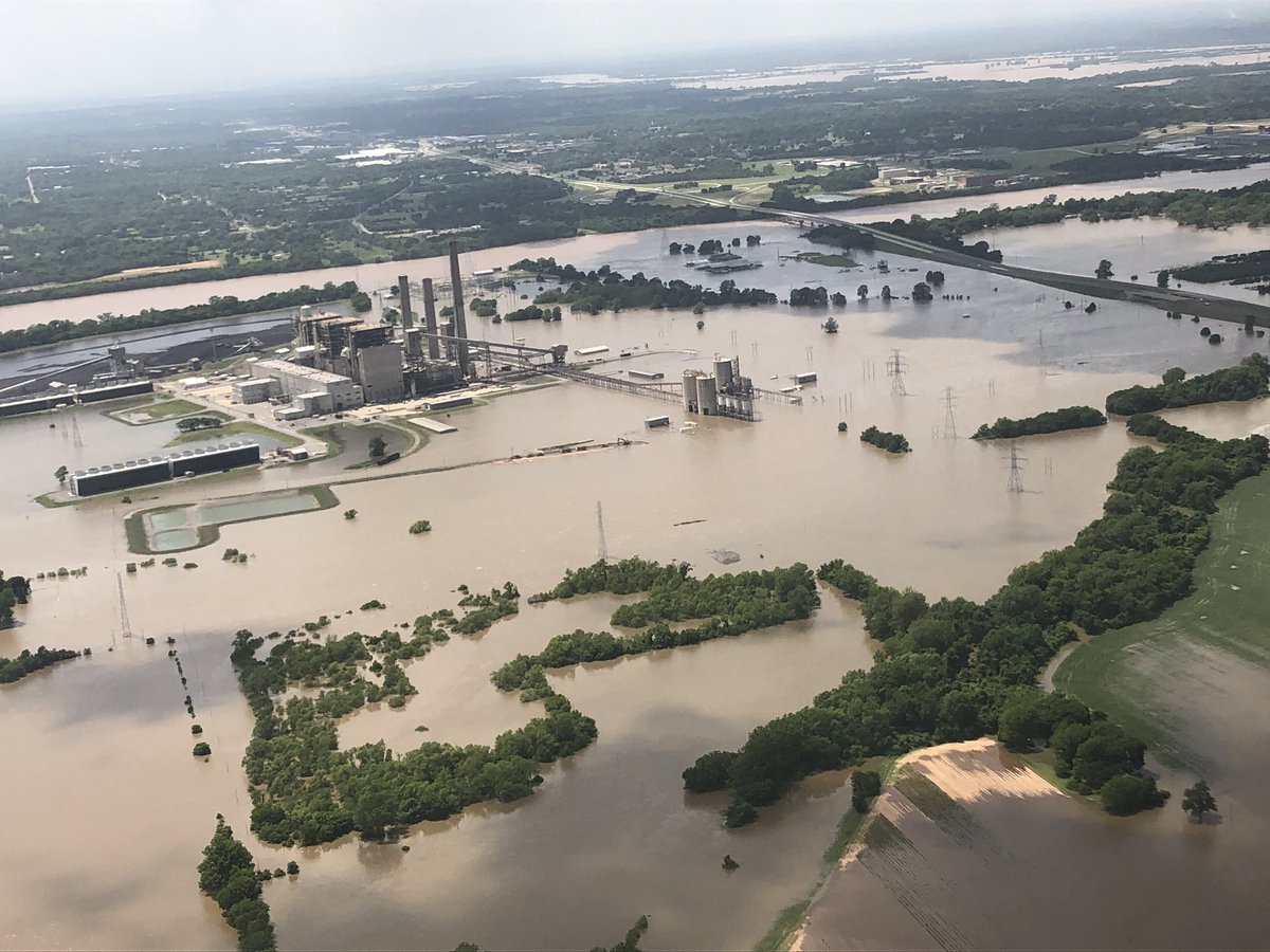Flood damage in northeast Oklahoma is seen from a Oklahoma Highway Patrol helicopter on May 24, 2019. CREDIT: @TPiloted via Twitter