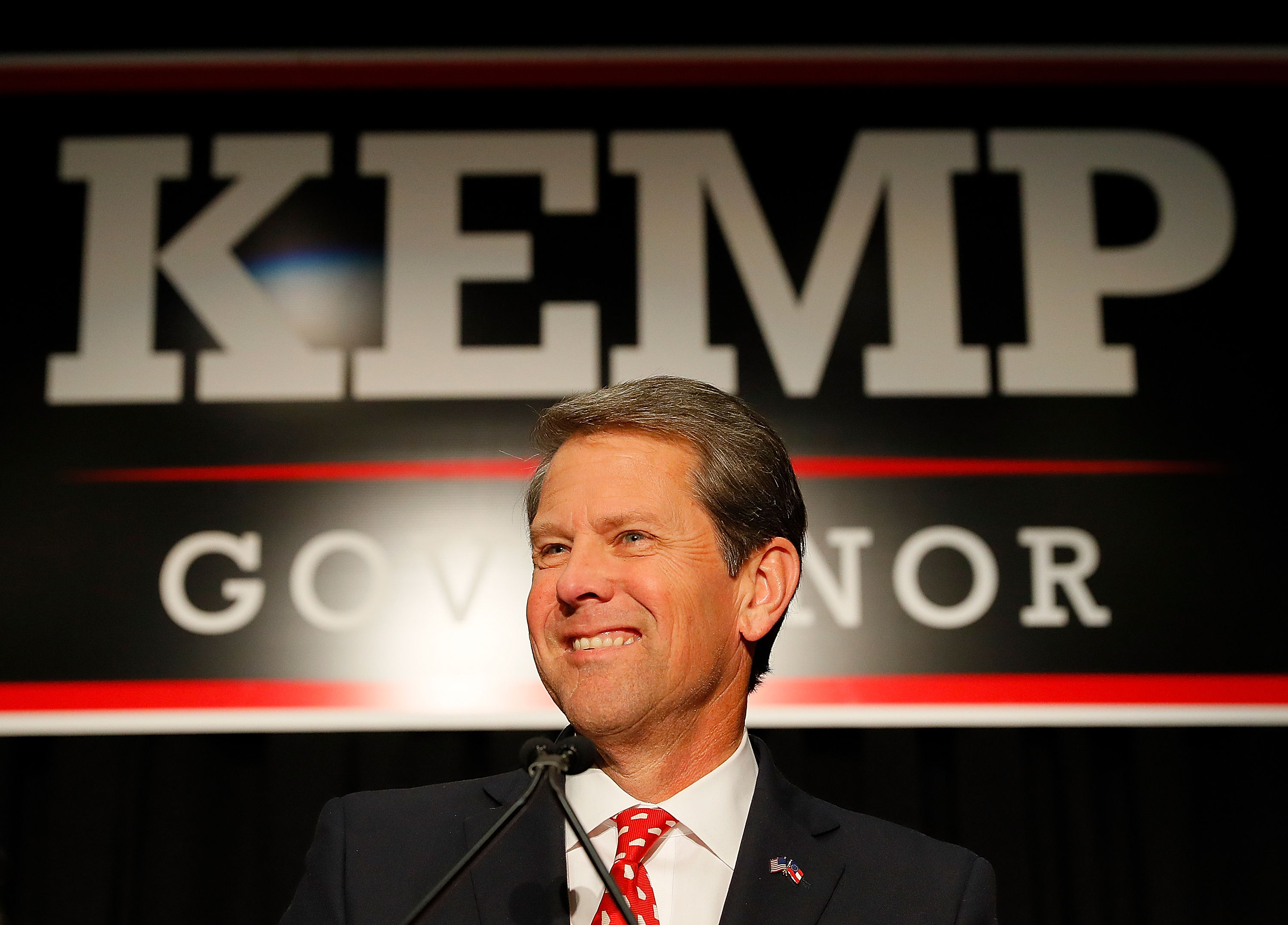 ATHENS, GA - NOVEMBER 06: Republican gubernatorial candidate Brian Kemp attends the Election Night event at the Classic Center on November 6, 2018 in Athens, Georgia. Kemp is in a close race with Democrat Stacey Abrams. (Photo by Kevin C. Cox/Getty Images)