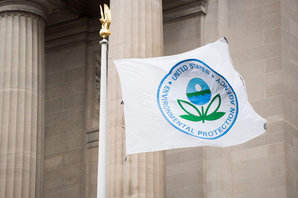 A flag with the EPA logo flies in front of the Environmental Protection Agency on Tuesday, Jan. 1, 2019. (Photo credit: Bill Clark/CQ Roll Call)