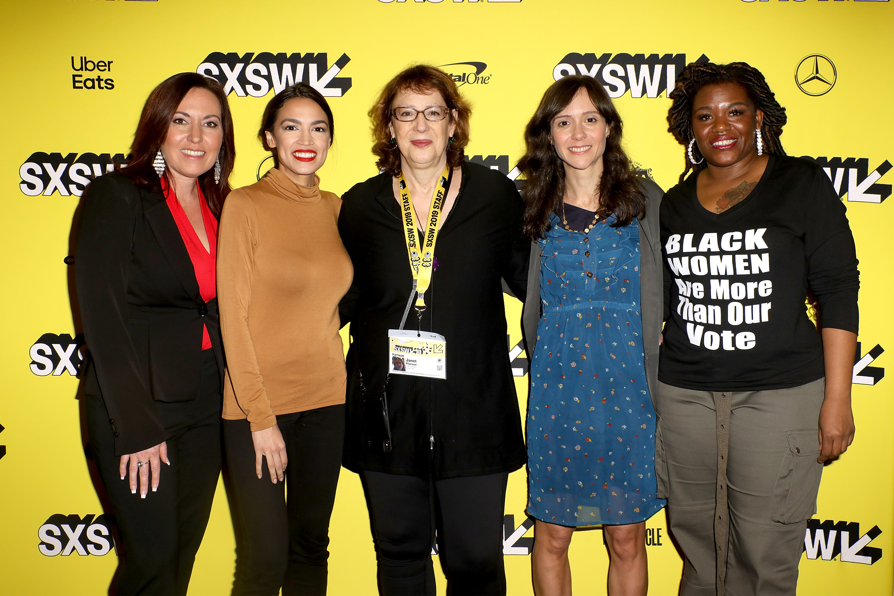 AUSTIN, TX - MARCH 10: (L-R) Amy Vilela, Congresswoman Alexandria Ocasio-Cortez, SXSW Film director Janet Pierson, Producer, Writer, and Editor Robin Blotnick, and Cori Bush attend the SXSW premiere of the Netflix Original Documentary "Knock Down the House" at The Paramount Theater on March 10, 2019 in Austin, Texas. (Photo by Roger Kisby/Getty Images for Netflix)