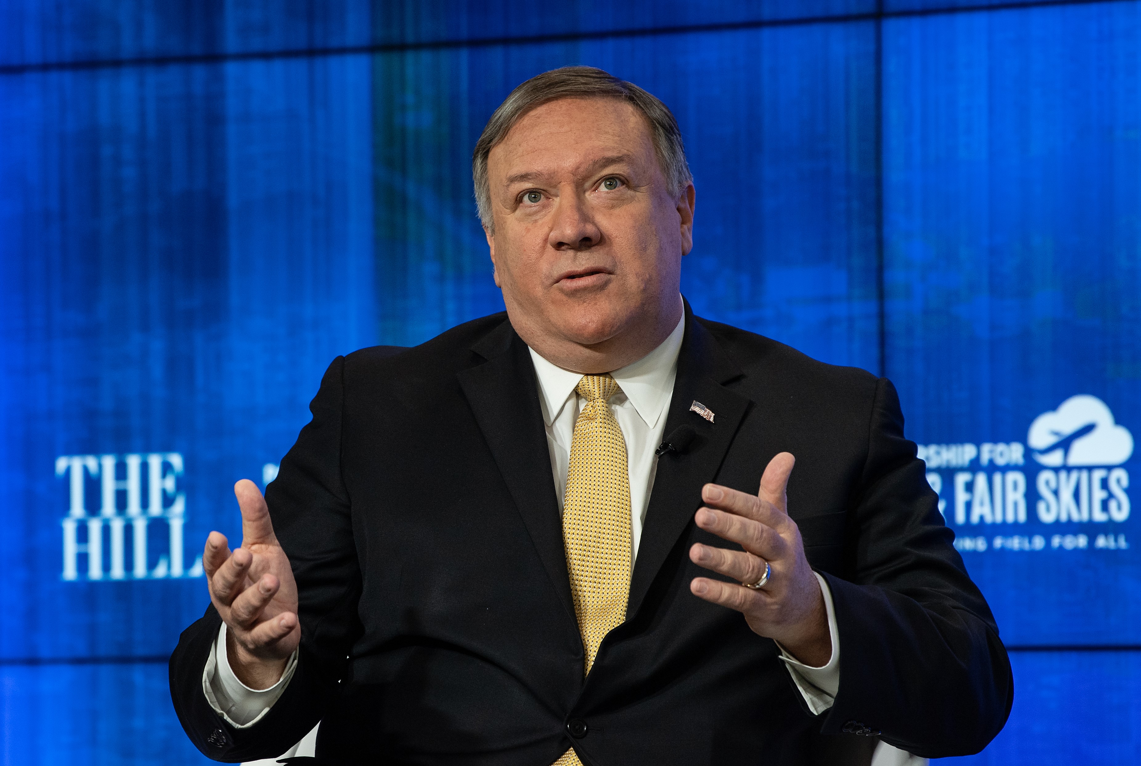Kiron Skinner, the State Department director of policy planning under Sec. Mike Pompeo (pictured above), said that the United States can't focus on human rights to combat China. (PHOTO CREDIT: NICHOLAS KAMM / GETTY)