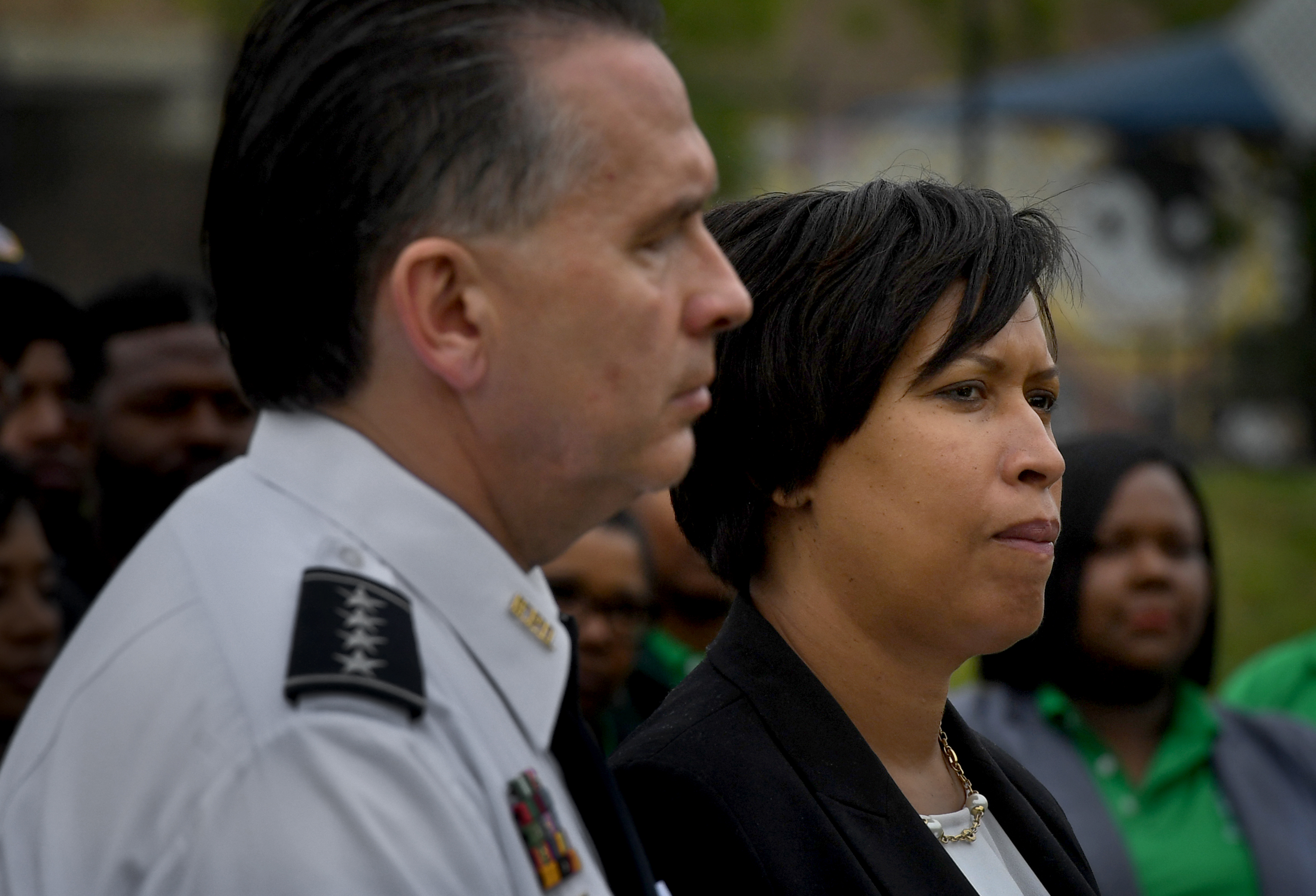Metropolitan Police Department Chief Peter Newsham with his boss, Mayor Muriel Bowser (D). CREDIT: Michael S. Williamson/The Washington Post via Getty Images