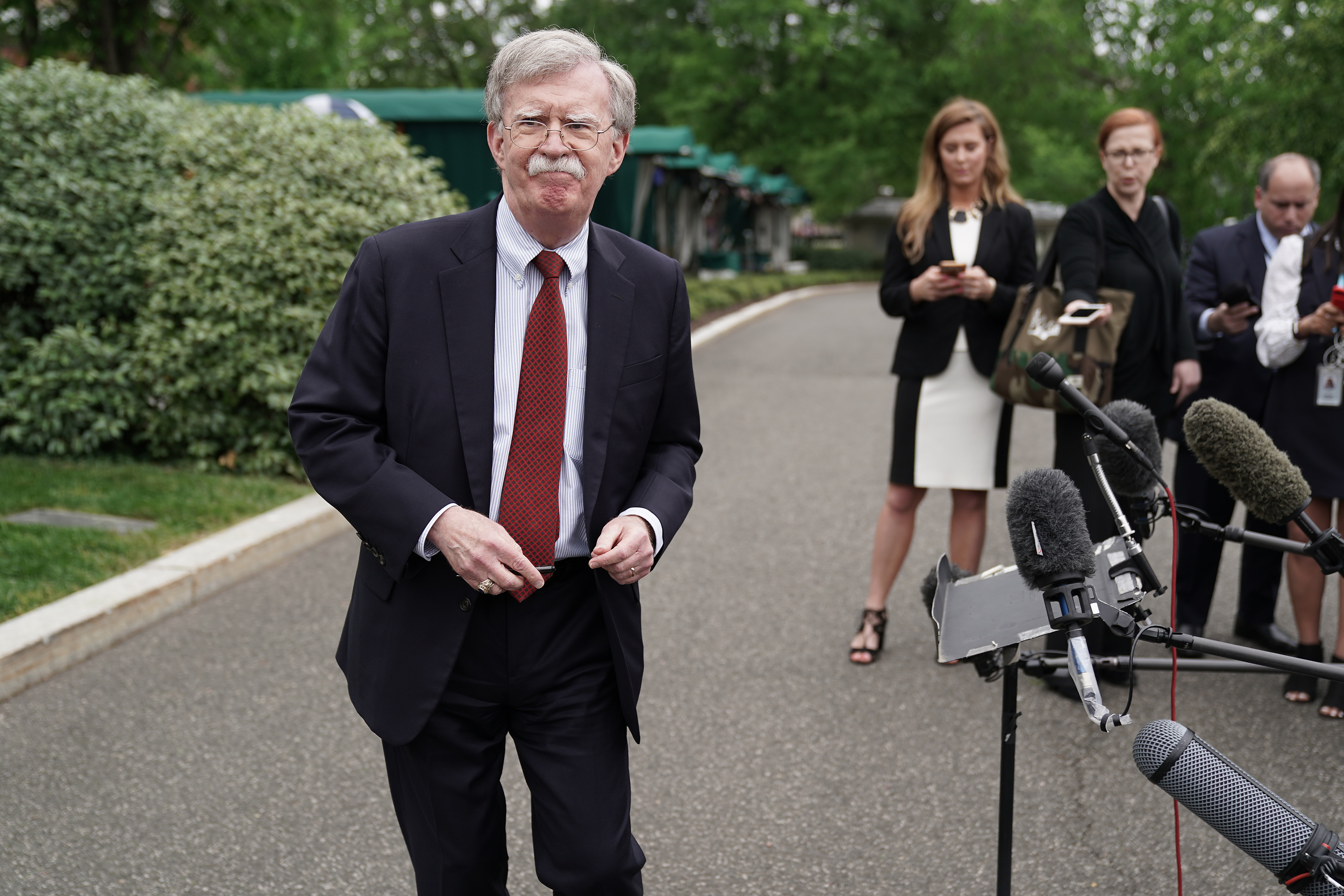 White House National Security Advisor John Bolton talks to reporters outside the West Wing May 01, 2019 in Washington, DC. CREDIT: Chip Somodevilla/Getty Images.