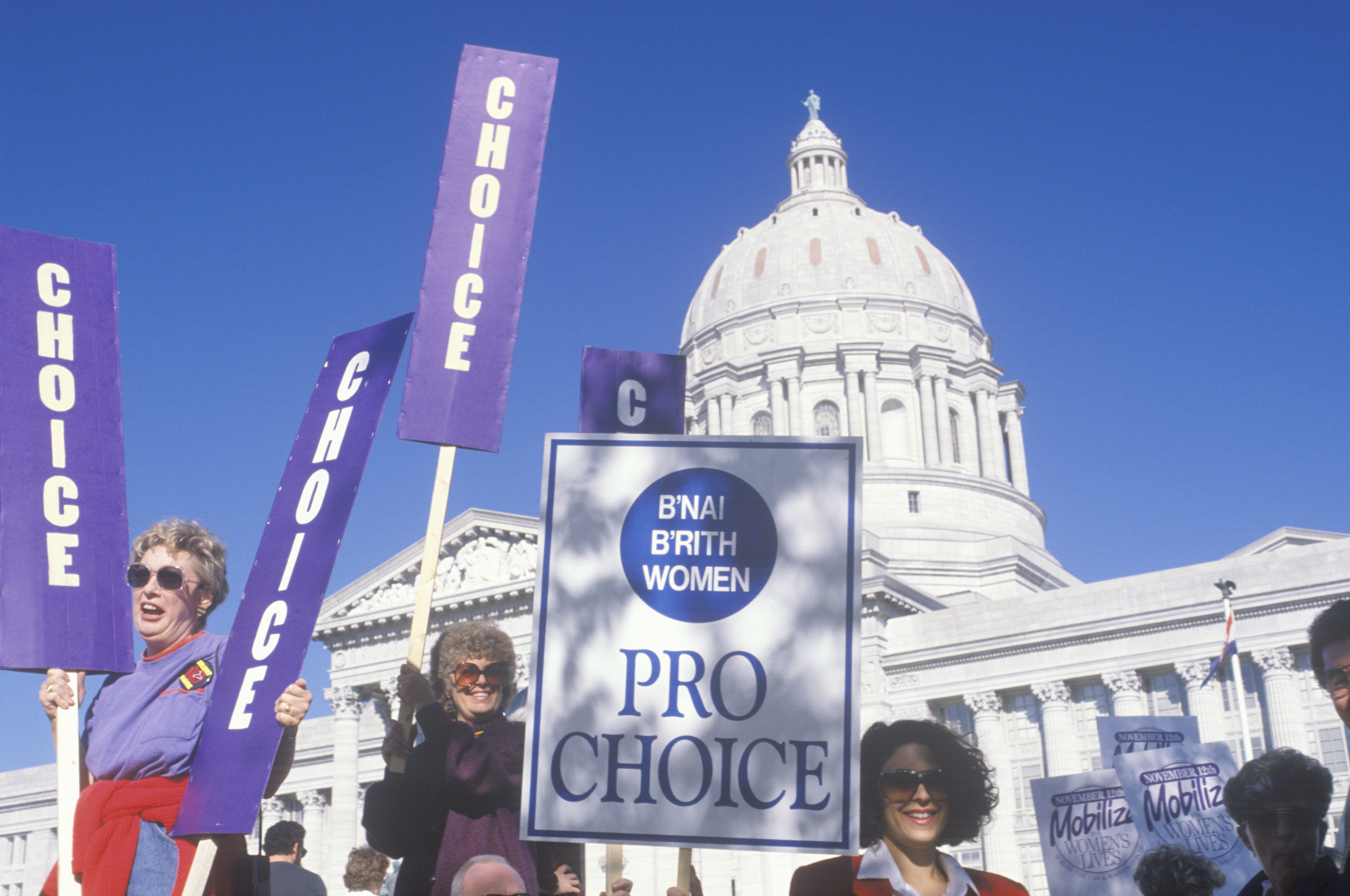 Female protesters holding signs during pro-choice rally at State Capitol Building, Missouri (Photo by: Joe Sohm/Visions of America/UIG via Getty Images)