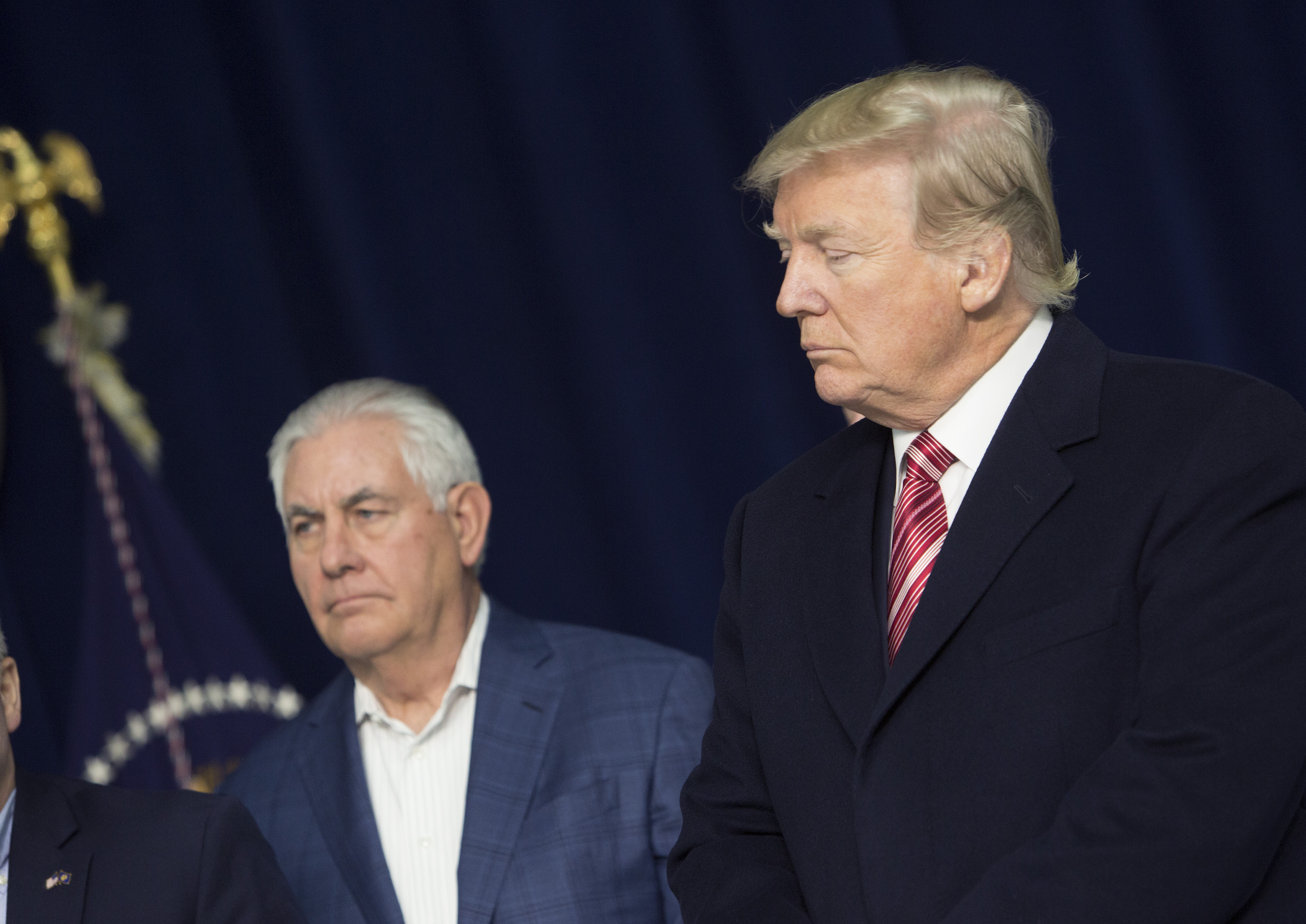 Then-Secretary of State Rex Tillerson and President Donald Trump at Camp David on January 6, 2018 in Thurmont, Maryland. CREDIT: Chris Kleponis/Getty Images.