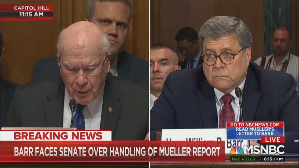 Sen. Patrick Leahy (D-VT) questioned Attorney General William Barr at Wednesday's Senate Judiciary Committee hearing.