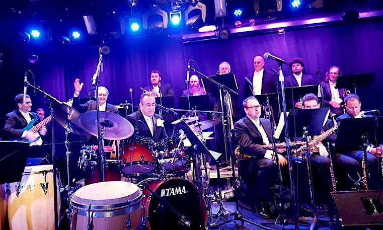 Bobby Sanabria, on drums, and his Multiverse Big Band playing a benefit concert for Puerto Rico musicians, October 2017. CREDIT: Bob Ramos