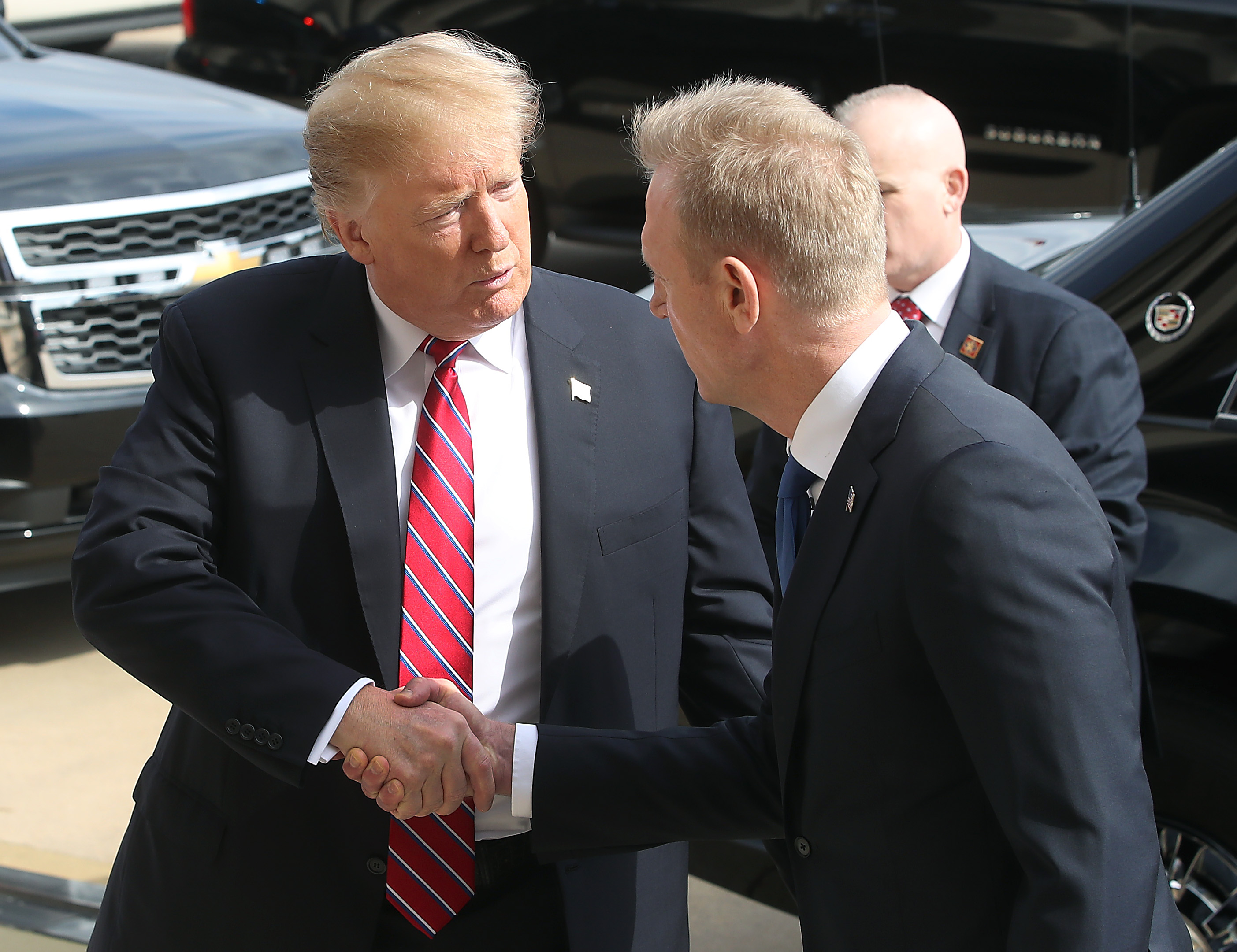 President Donald Trump and former acting Secretary of Defense Patrick Shanahan.(Photo Credit: Mark Wilson/Getty Images)