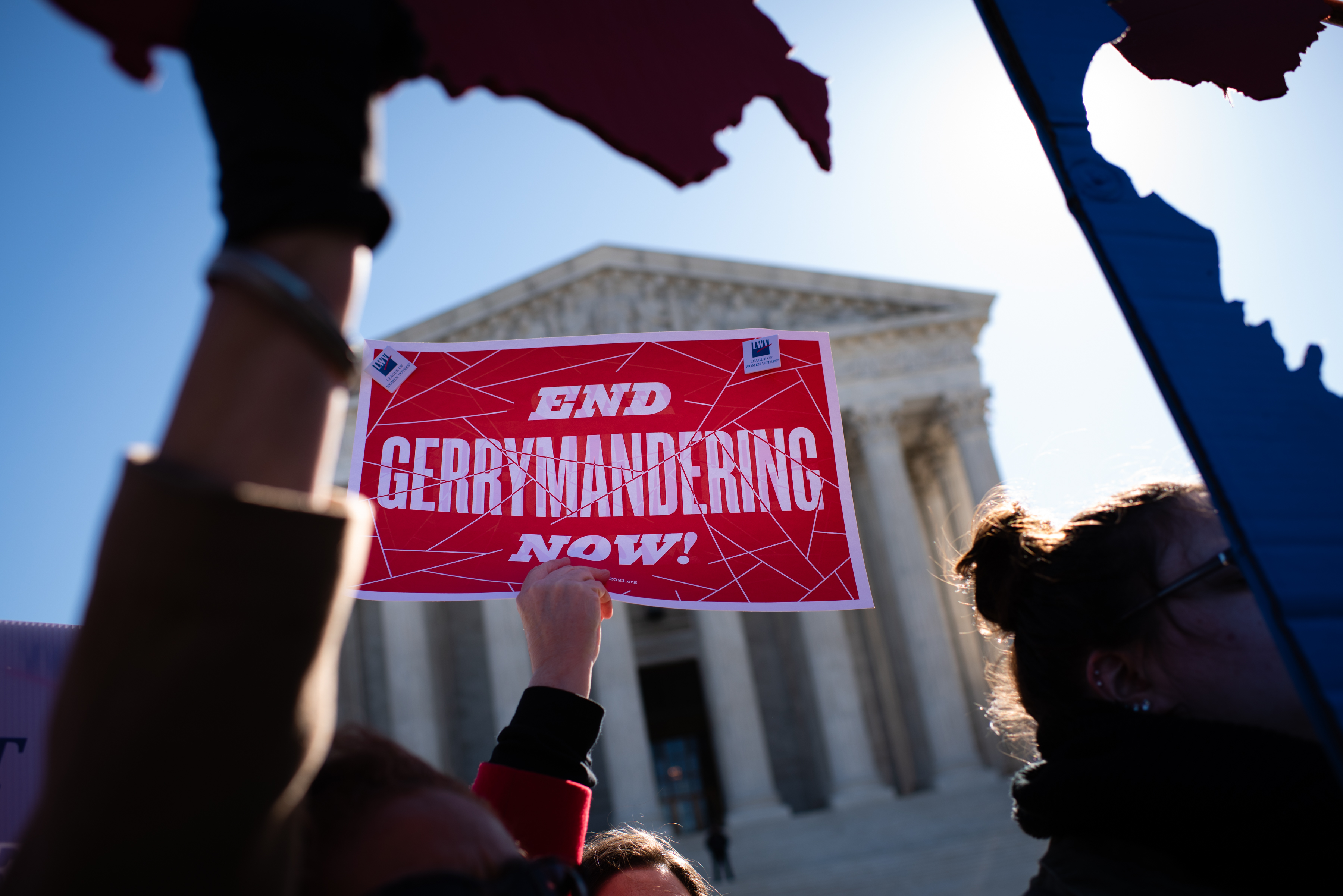 WASHINGTON, DC - MARCH 26: A Fair Maps Rally was held in front of the U.S. Supreme Court on Tuesday, March 26, 2019 in Washington, DC. The rally coincides with the U.S. Supreme Court hearings in landmark redistricting cases out of North Carolina and Maryland. The activists sent the message the the Court should declare gerrymandering unconstitutional now. (Photo by Sarah L. Voisin/The Washington Post via Getty Images)