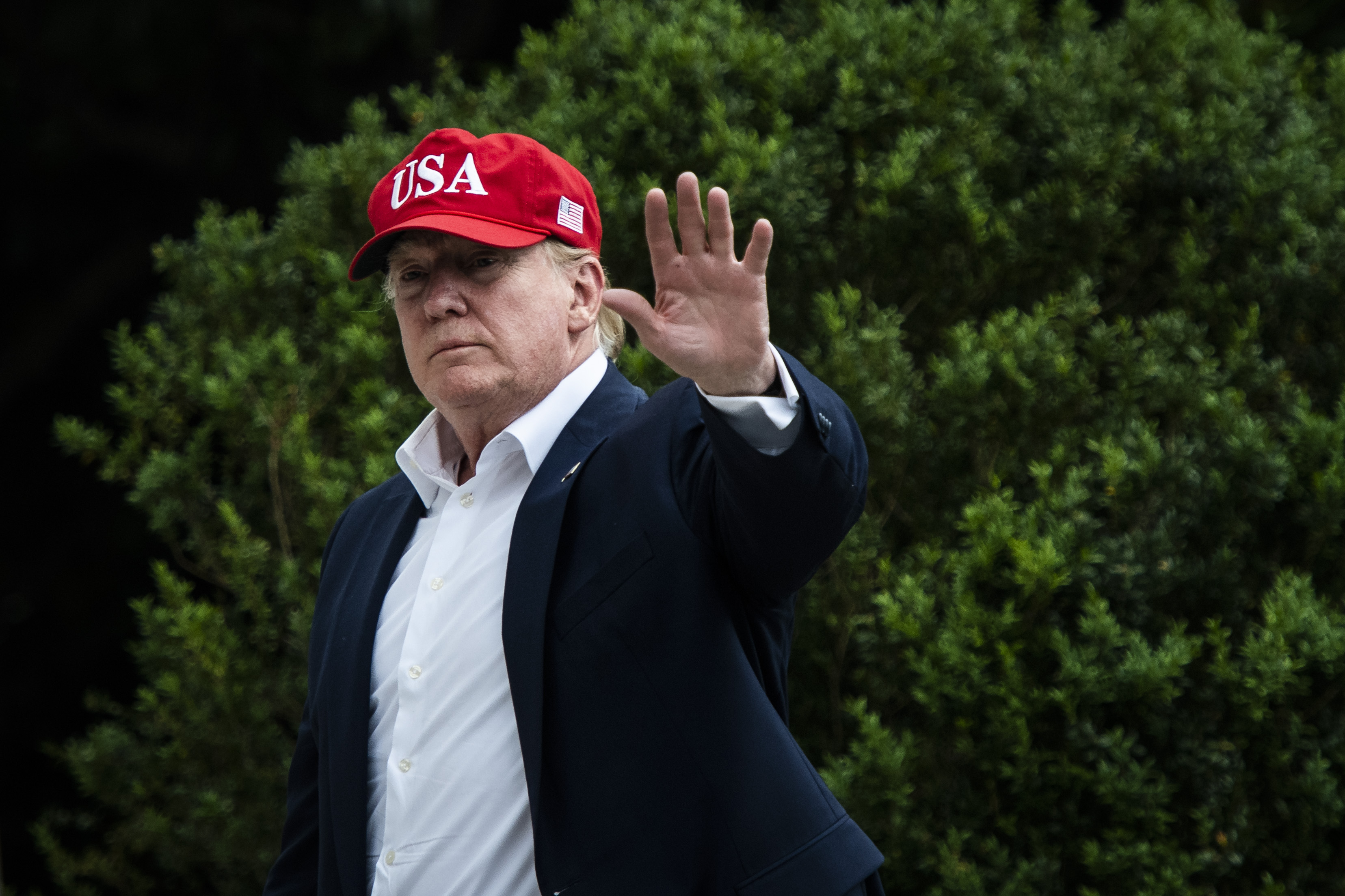 WASHINGTON, DC - JUNE 7 : President Donald J. Trump disembarks Marine One as he returns from Europe, on the South Lawn at the White House on Friday, June 07, 2019 in Washington, DC. (Photo by Jabin Botsford/The Washington Post via Getty Images)