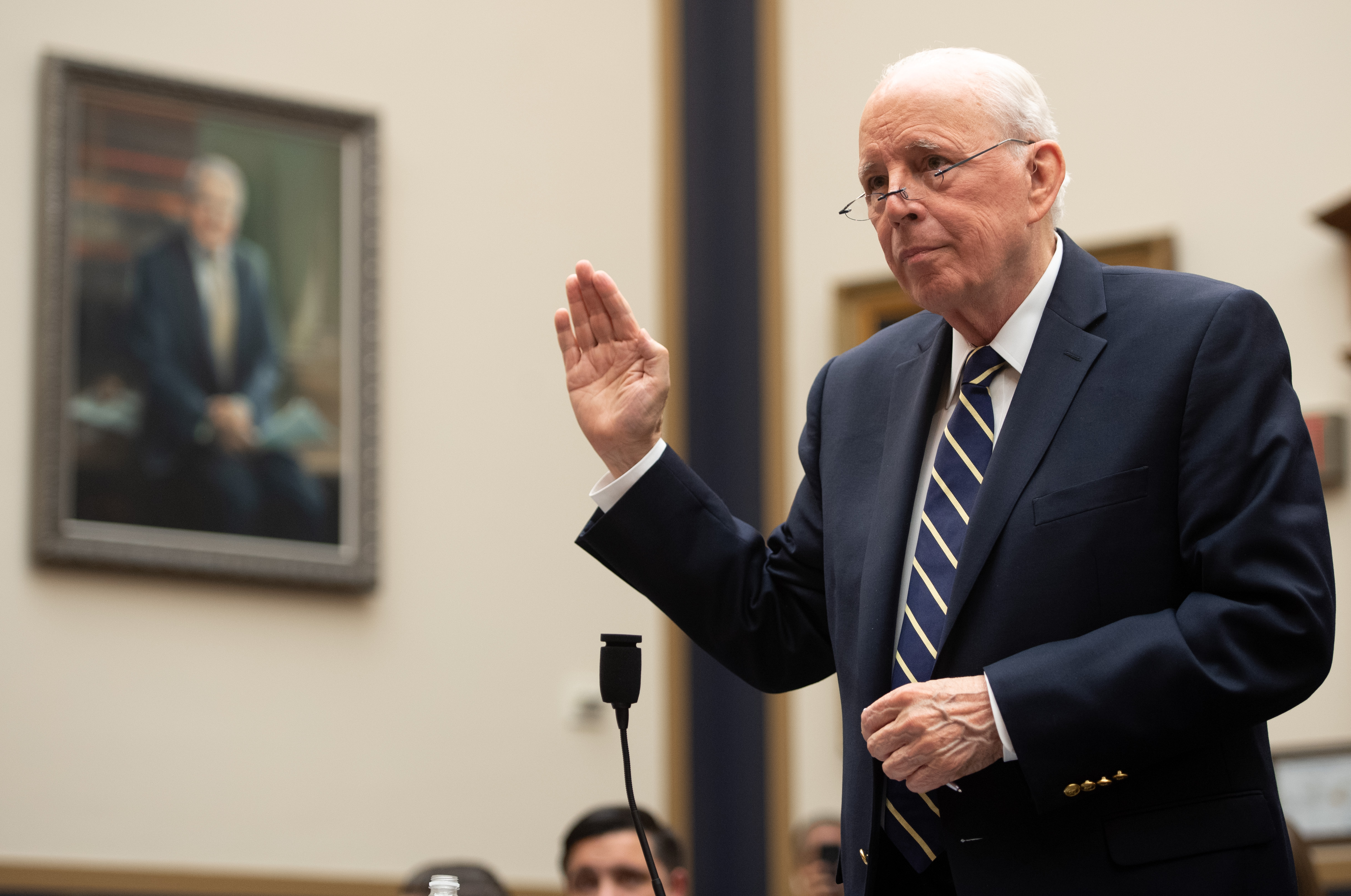 Former White House Counsel John Dean is sworn-in as he testifies during a House Judiciary Committee hearing in Washington, DC, on June 10, 2019. CREDIT: SAUL LOEB/AFP/Getty Images