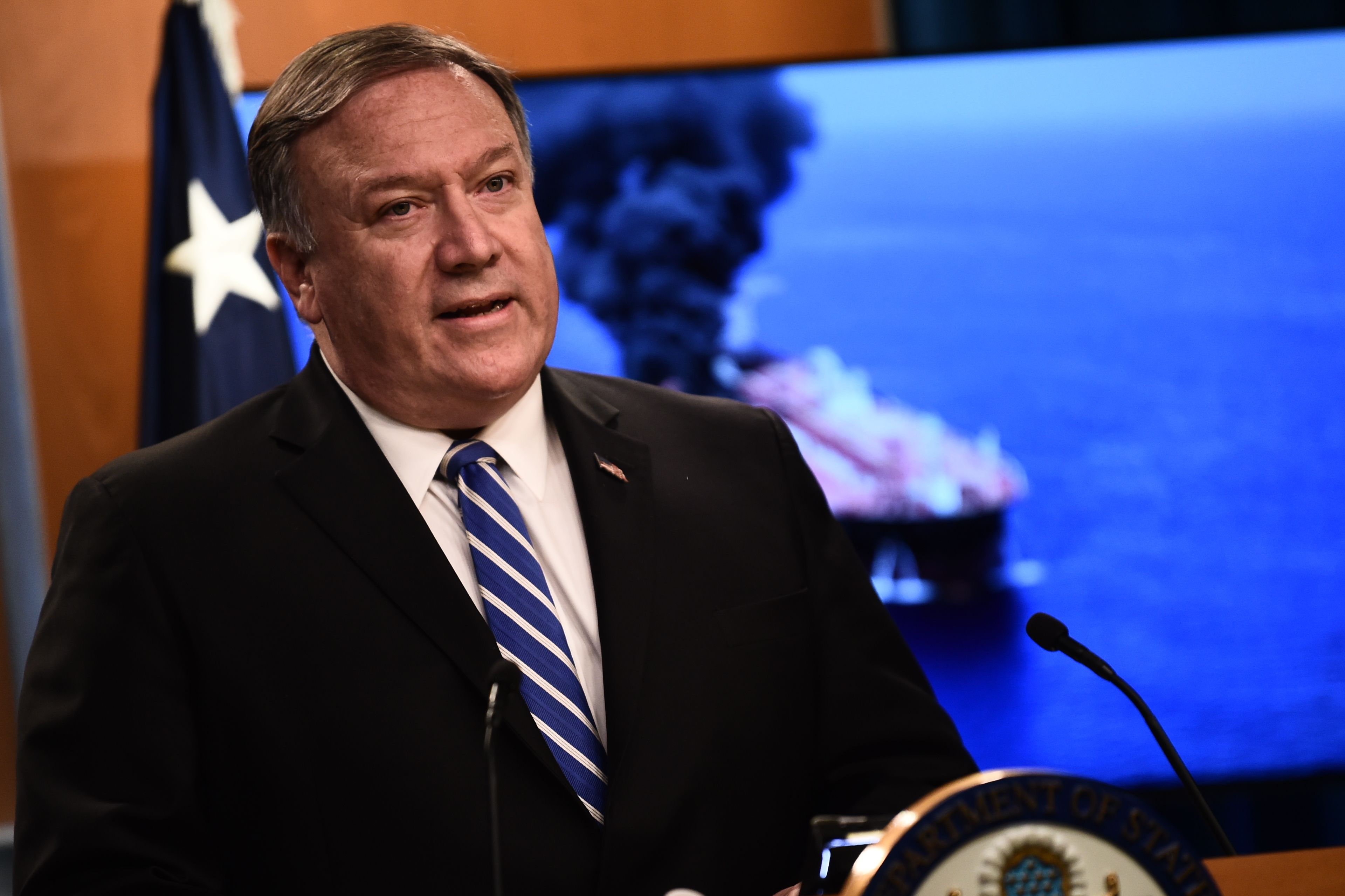 US Secretary of State Mike Pompeo delivers remarks to the media at the State Department in Washington, DC on June 13, 2019. CREDIT: Eric Baradat/AFP/Getty Images.