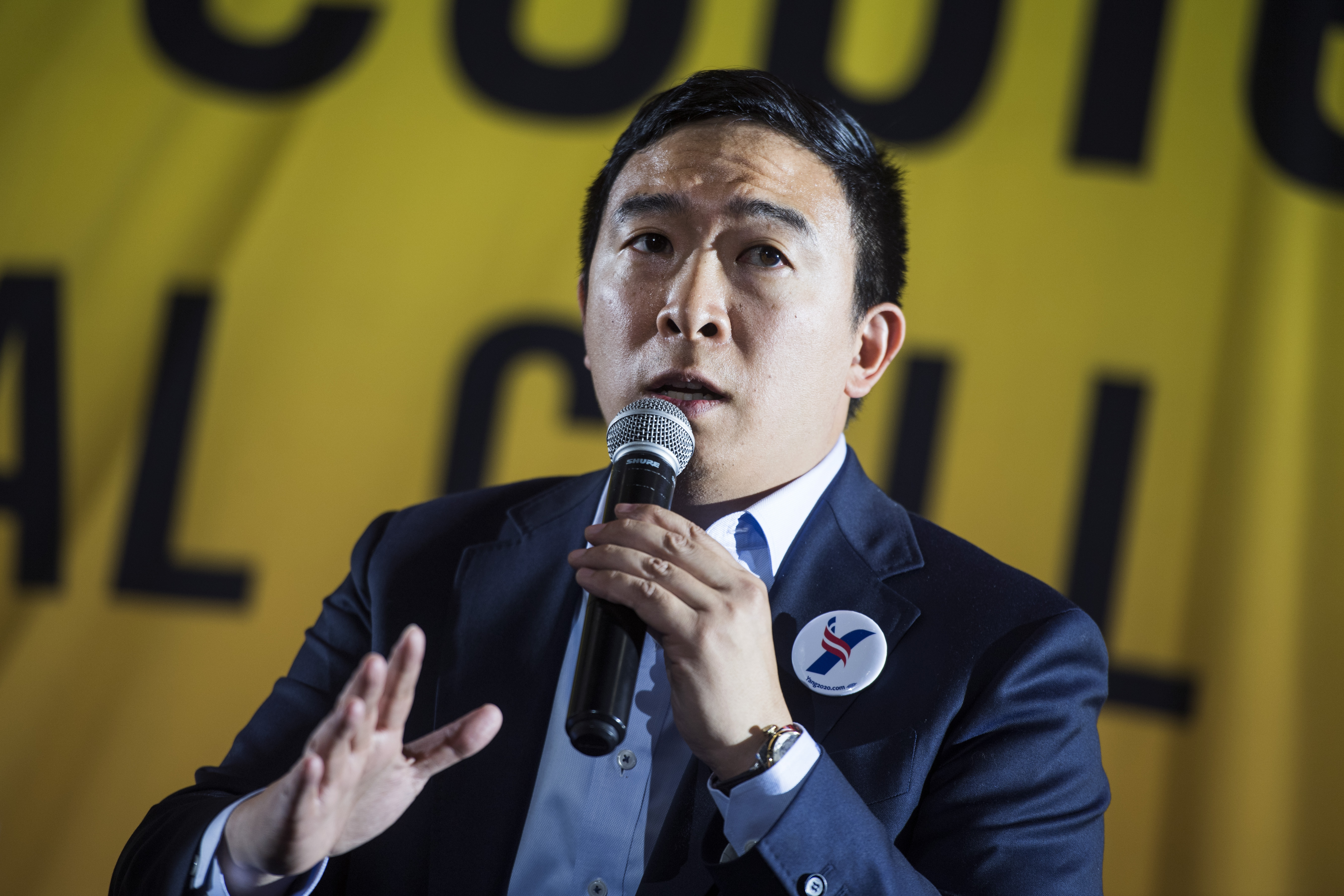 UNITED STATES - JUNE 17: Democratic candidate Andrew Yang speaks during the Poor Peoples Moral Action Congress forum for presidential candidates at Trinity Washington University on Monday, June 17, 2019. CREDIT: Tom Williams/CQ Roll Call/Getty Images.