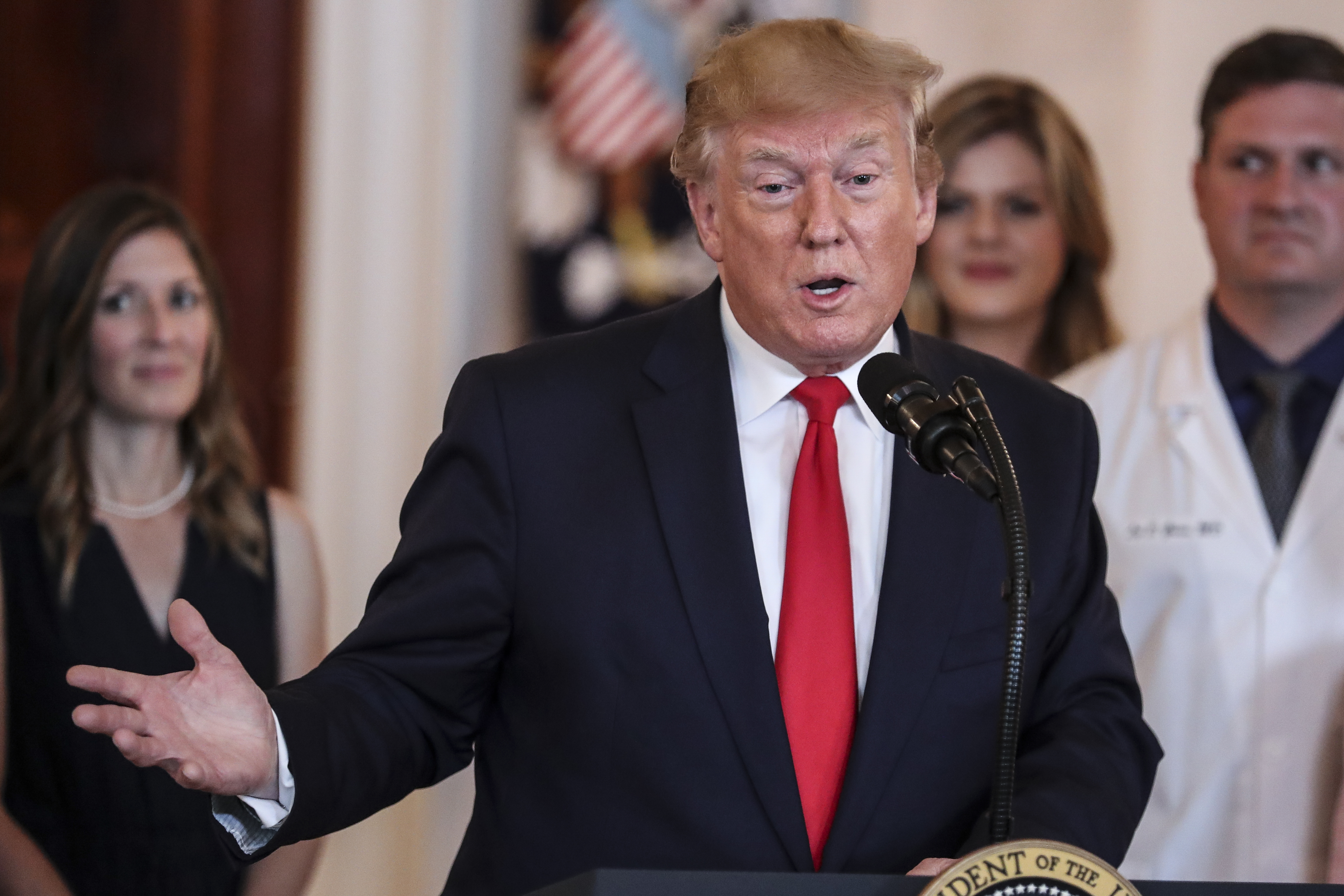 President Donald Trump speaks prior signing an Executive Order on Improving Price and Quality Transparency in Healthcare in the Grand Foyer of the White House on June 24, 2019 in Washington, DC.
(Oliver Contreras/For The Washington Post via Getty Images)