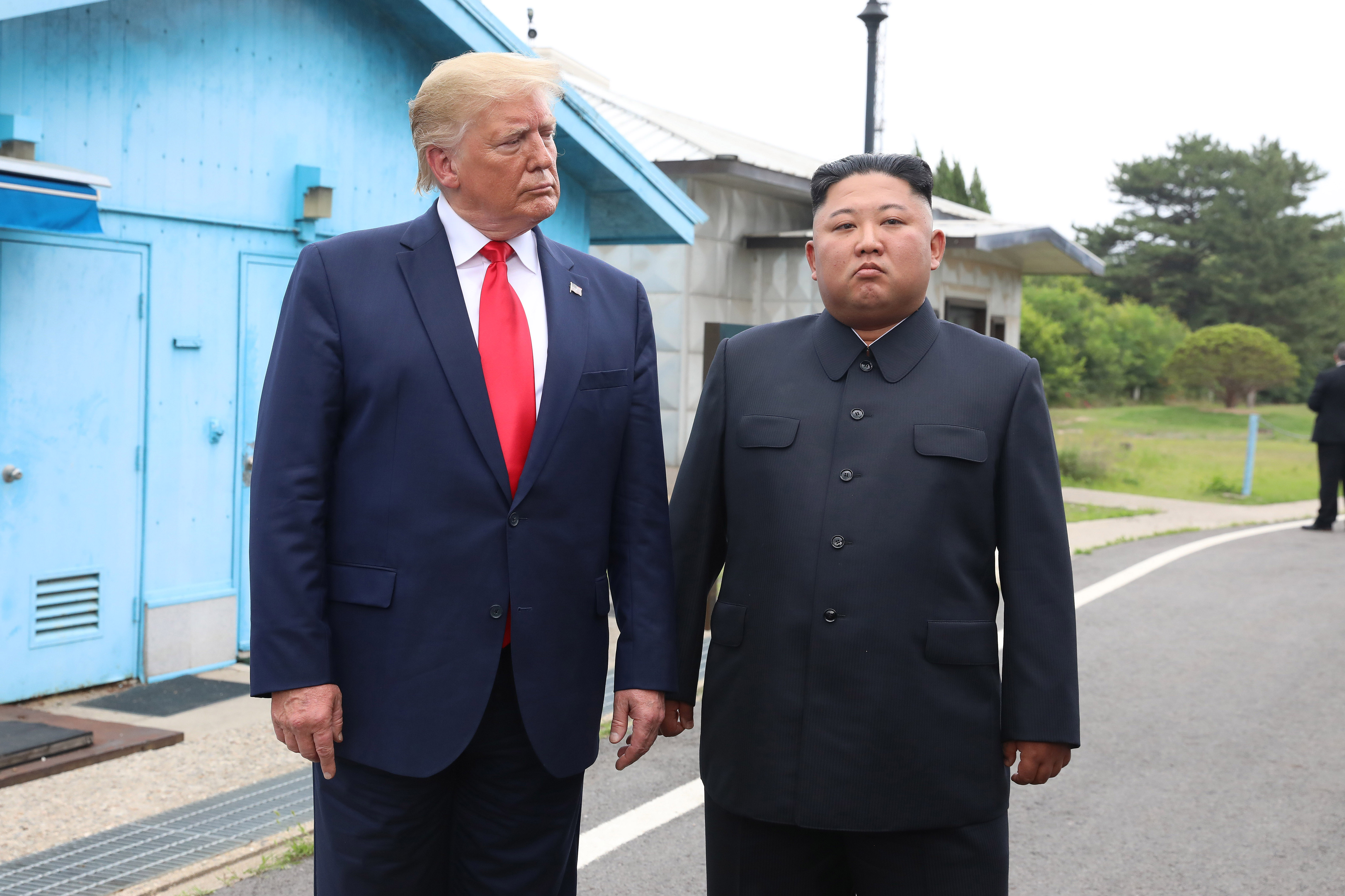 North Korean leader Kim Jong-un and President Donald Trump inside the DMZ separating the South and North Korea on June 30, 2019 in Panmunjom, South Korea. CREDIT: Dong-A Ilbo/Getty Images.