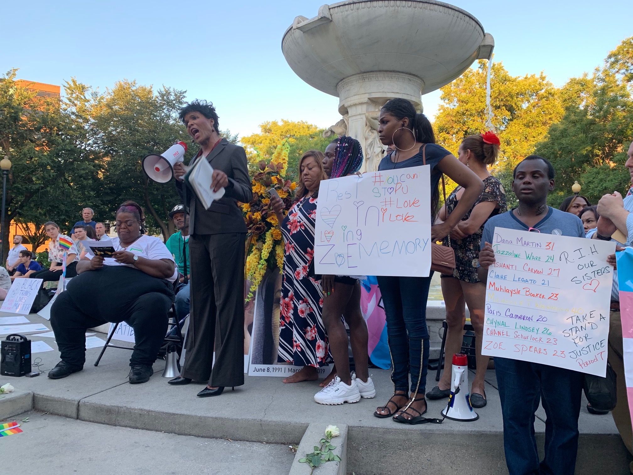 Dee Curry, a transgender activist speaks at the vigil. CREDIT: Casey Quinlan