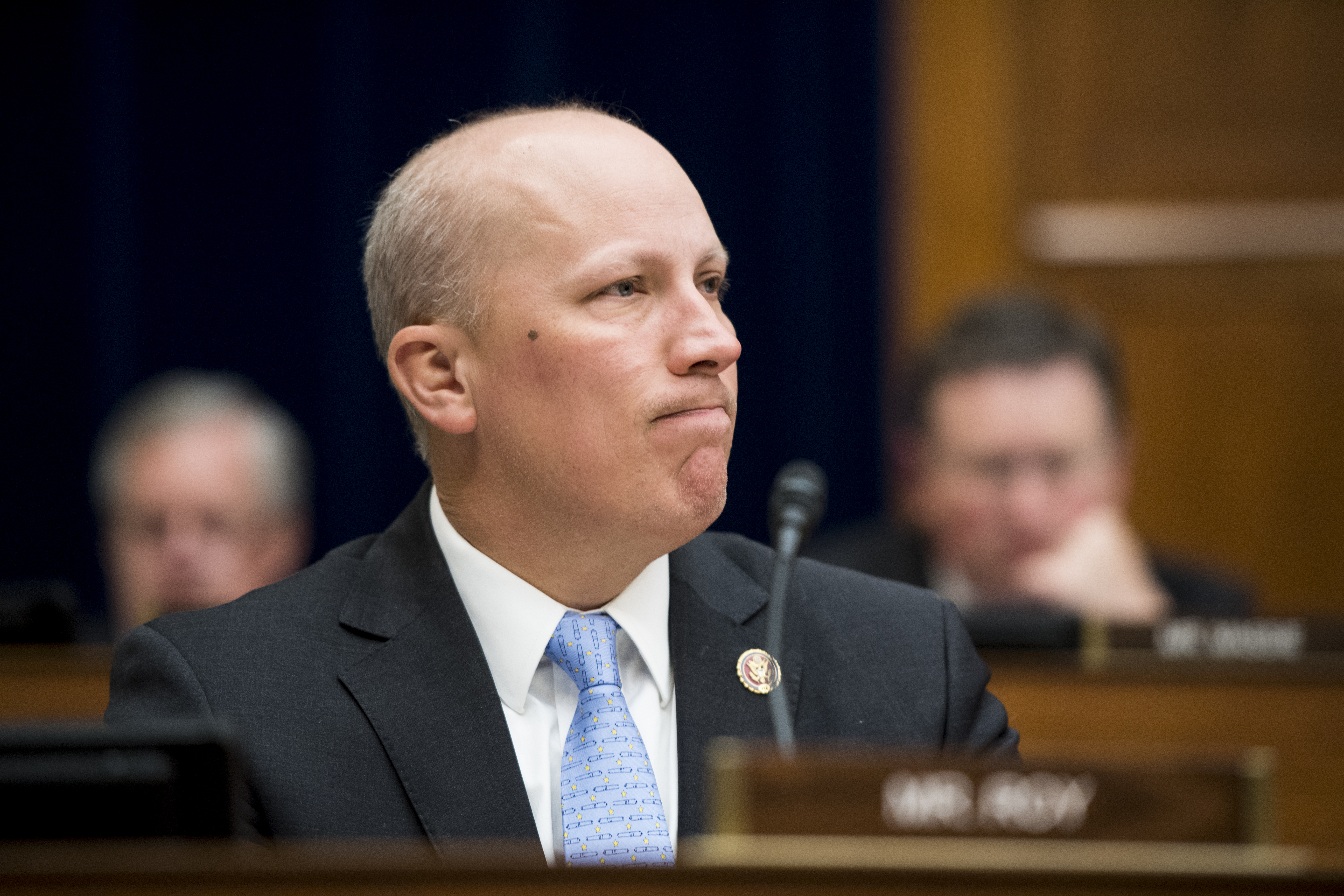Rep. Chip Roy, R-Texas, left, listens during the House Oversight and Reform Committee.(Photo By Bill Clark/CQ Roll Call)