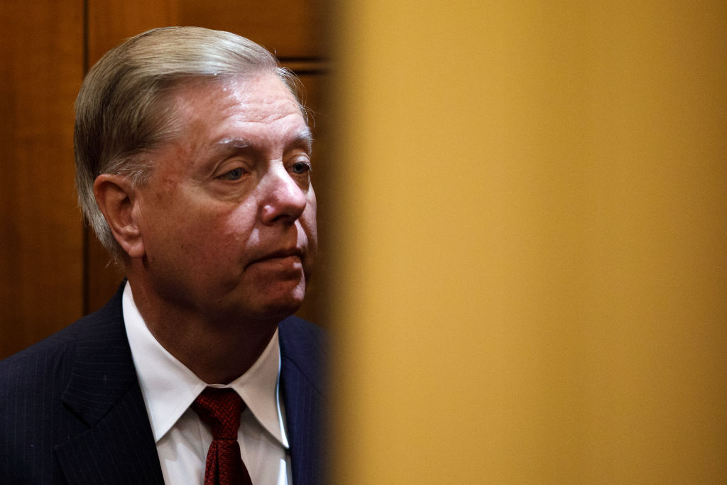 Sen. Lindsey Graham (R-SC) defended Trump's racist remarks and supporters on Thursday. (Photo by Tom Brenner/Getty Images)