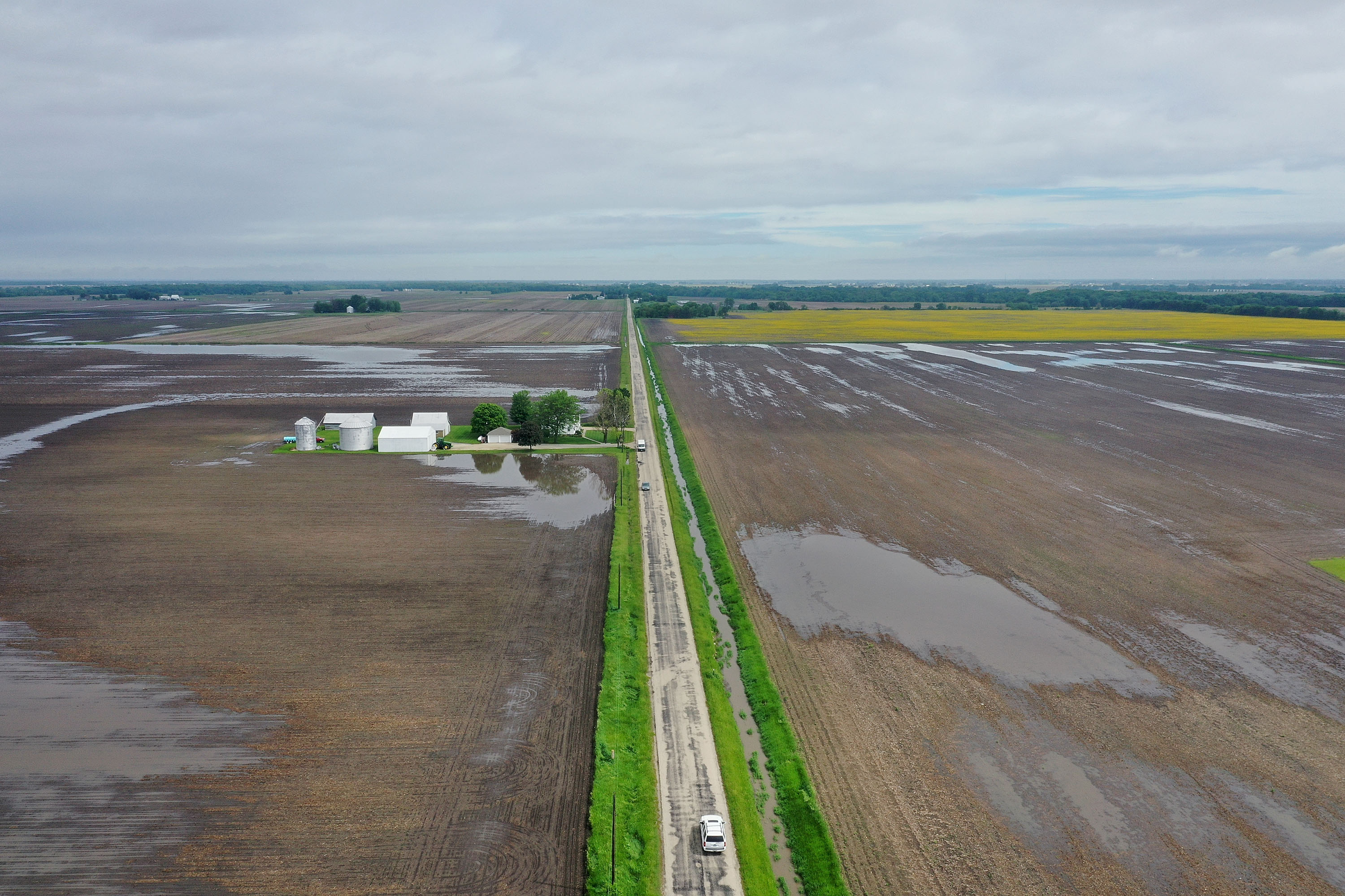Water pools in rain-soaked farm fields on May 29, 2019 near Gardner, Illinois. CREDIT: Scott Olson/Getty Images