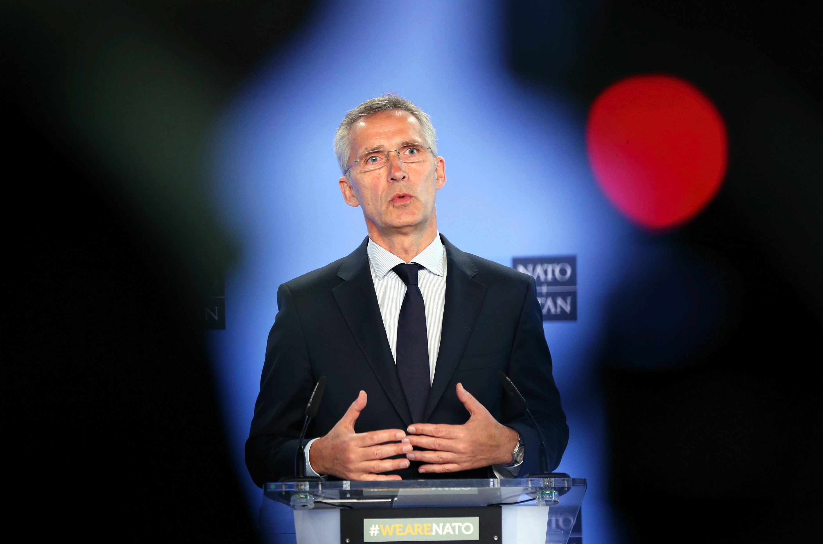 NATO Secretary General, Jens Stoltenberg speaks during a press conference in Brussels, Belgium on July 05, 2019. CREDIT: Dursun Aydemir/Anadolu Agency/Getty Images.