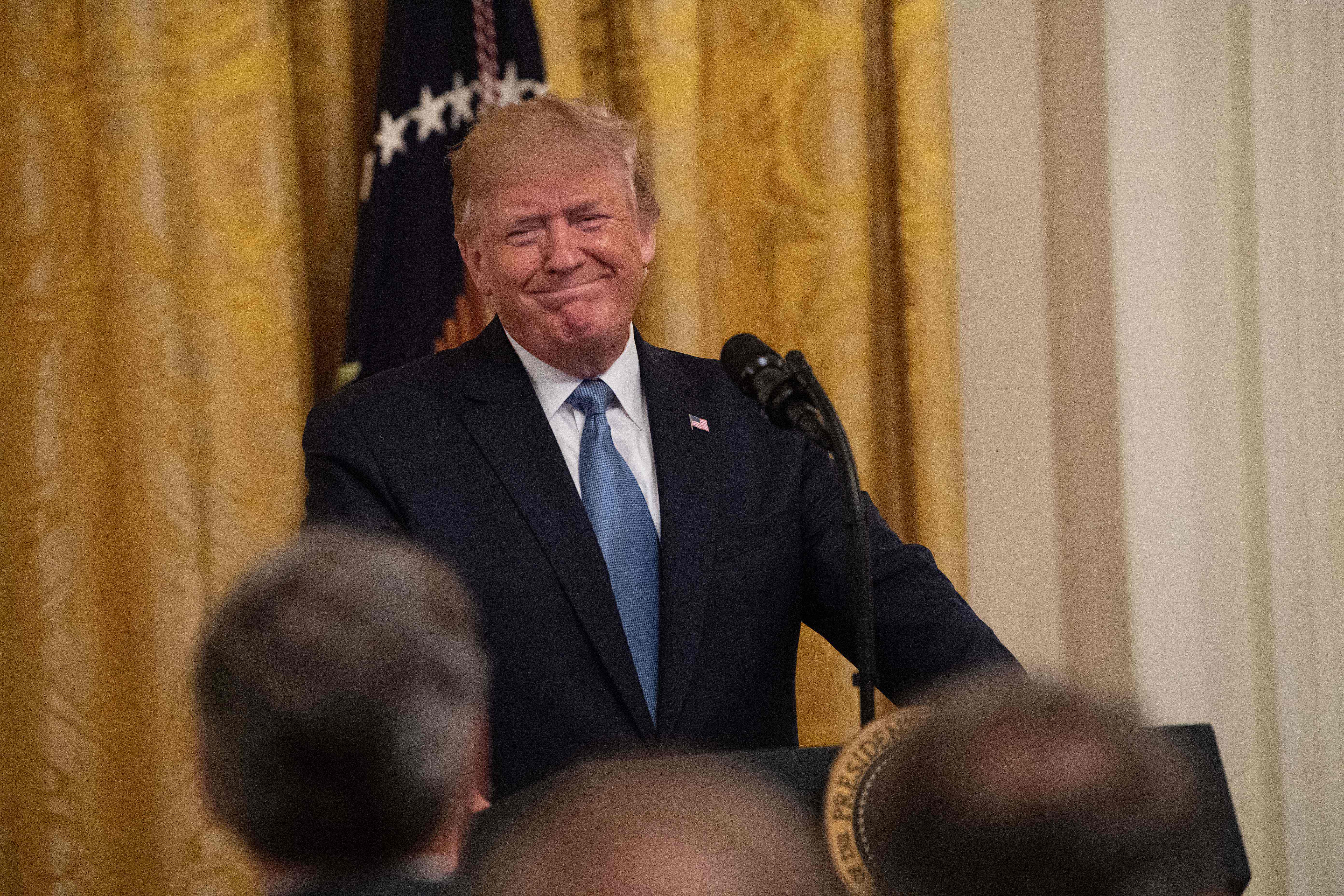 US President Donald Trump arrives to speak about his administration's environmental policies at the White House in Washington, DC on July 8, 2019. CREDIT: NICHOLAS KAMM/AFP/Getty Images