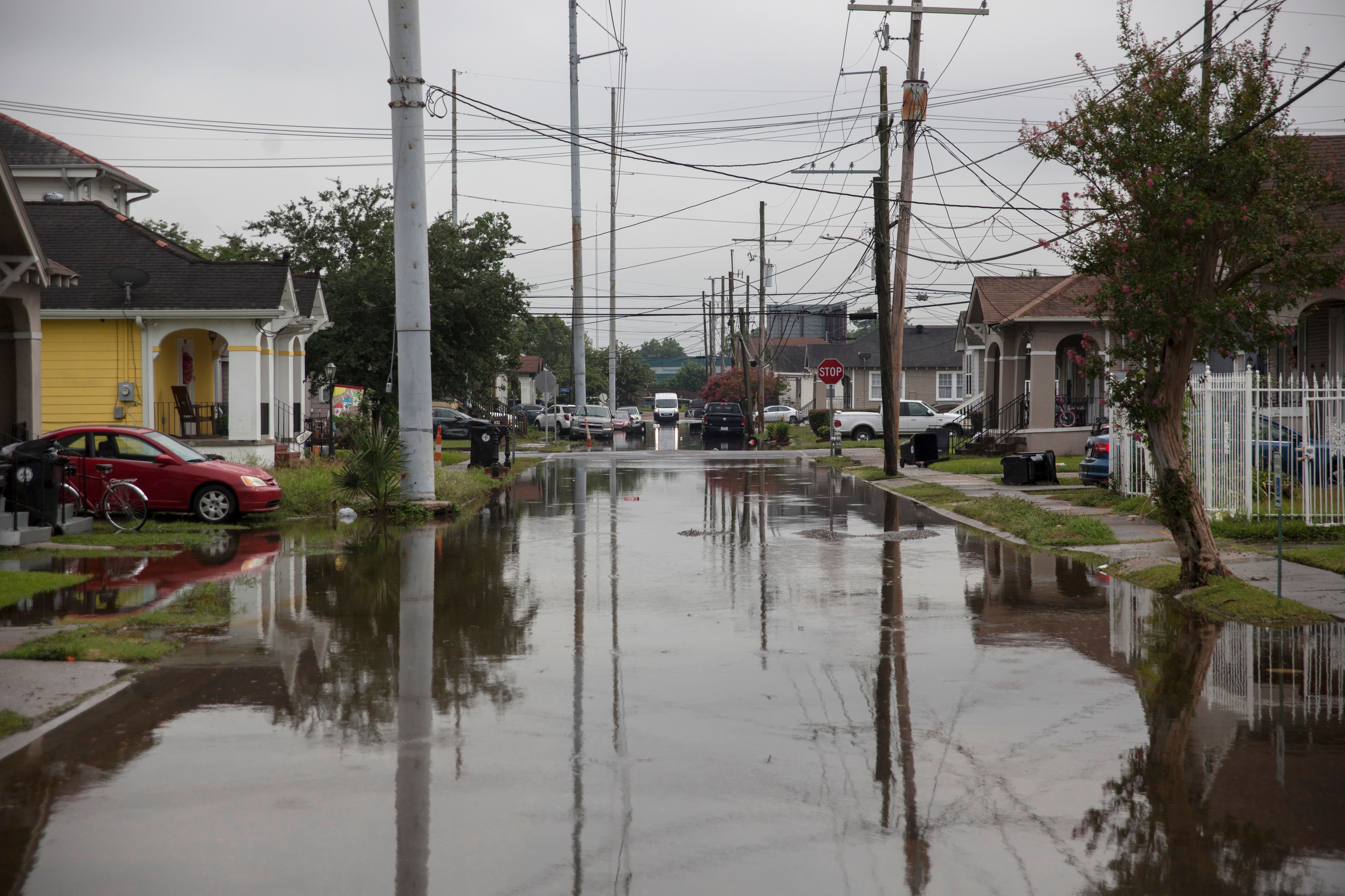 S Telemachus Street in New Orleans is flooded after flash floods struck the area early on July 10, 2019. (Photo credit: SETH HERALD/AFP/Getty Images)
