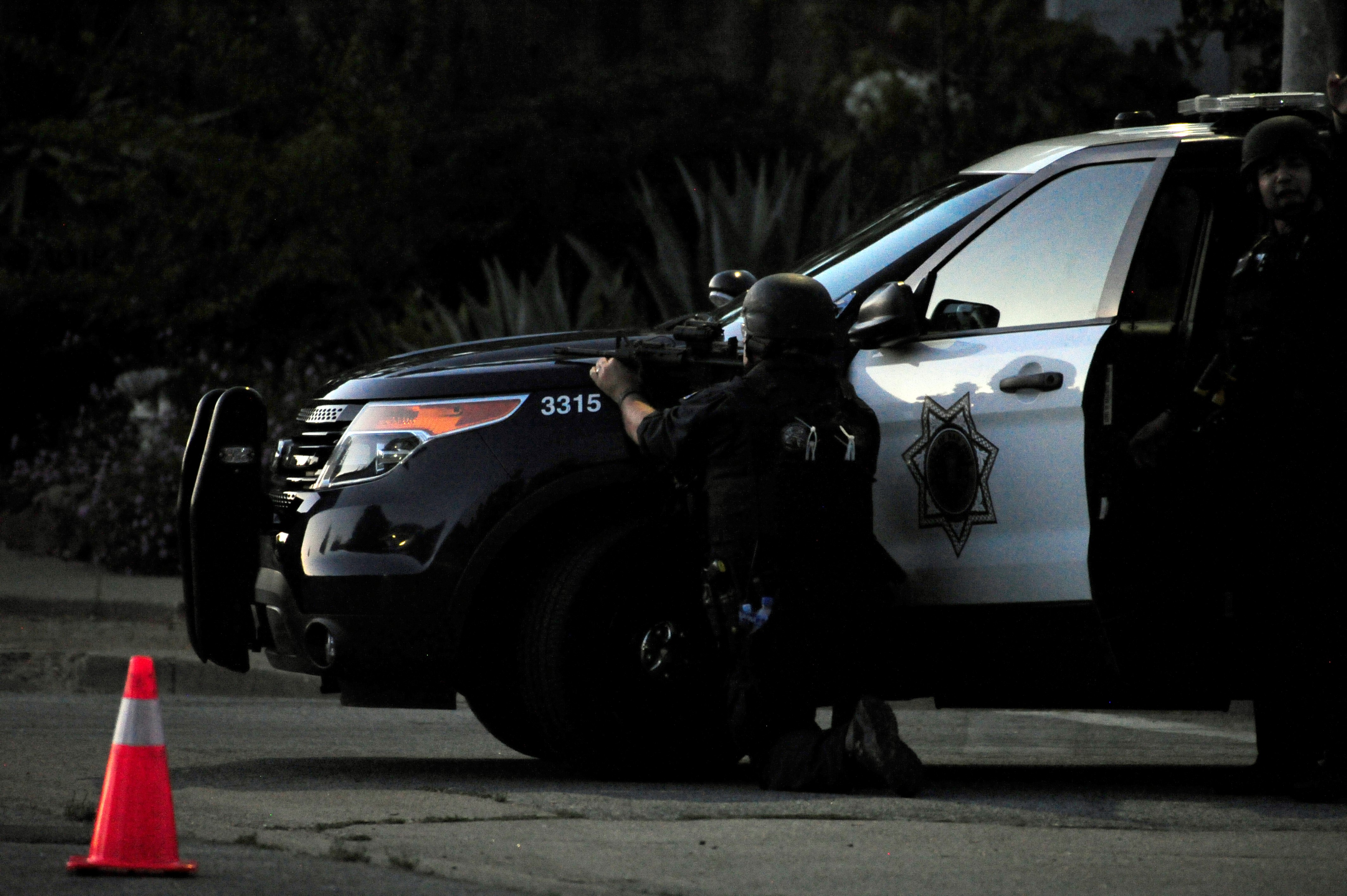 CALIFORNIA, USA - JULY 28 : A San Jose Police Department sniper takes aim on a house where police thought one of the shooters from mass shooting at the Gilroy Garlic festival in Gilroy, California on July 28, 2019. At least three people were killed on Sunday in an ongoing shooting at a festival in northern California, according to a local official.
(Photo by Neal Waters/Anadolu Agency via Getty Images)