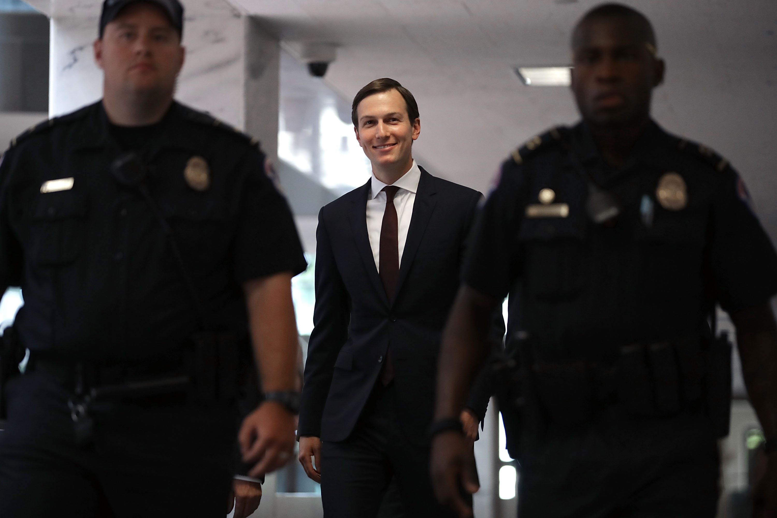 White House Senior Advisor and President Donald Trump's son-in-law Jared Kushner leaves the Hart Senate Office Building after testifying behind closed doors to the Senate Intelligence Committee about Russian meddling in the 2016 presidential election on July 24, 2017. CREDIT: Chip Somodevilla/Getty Images