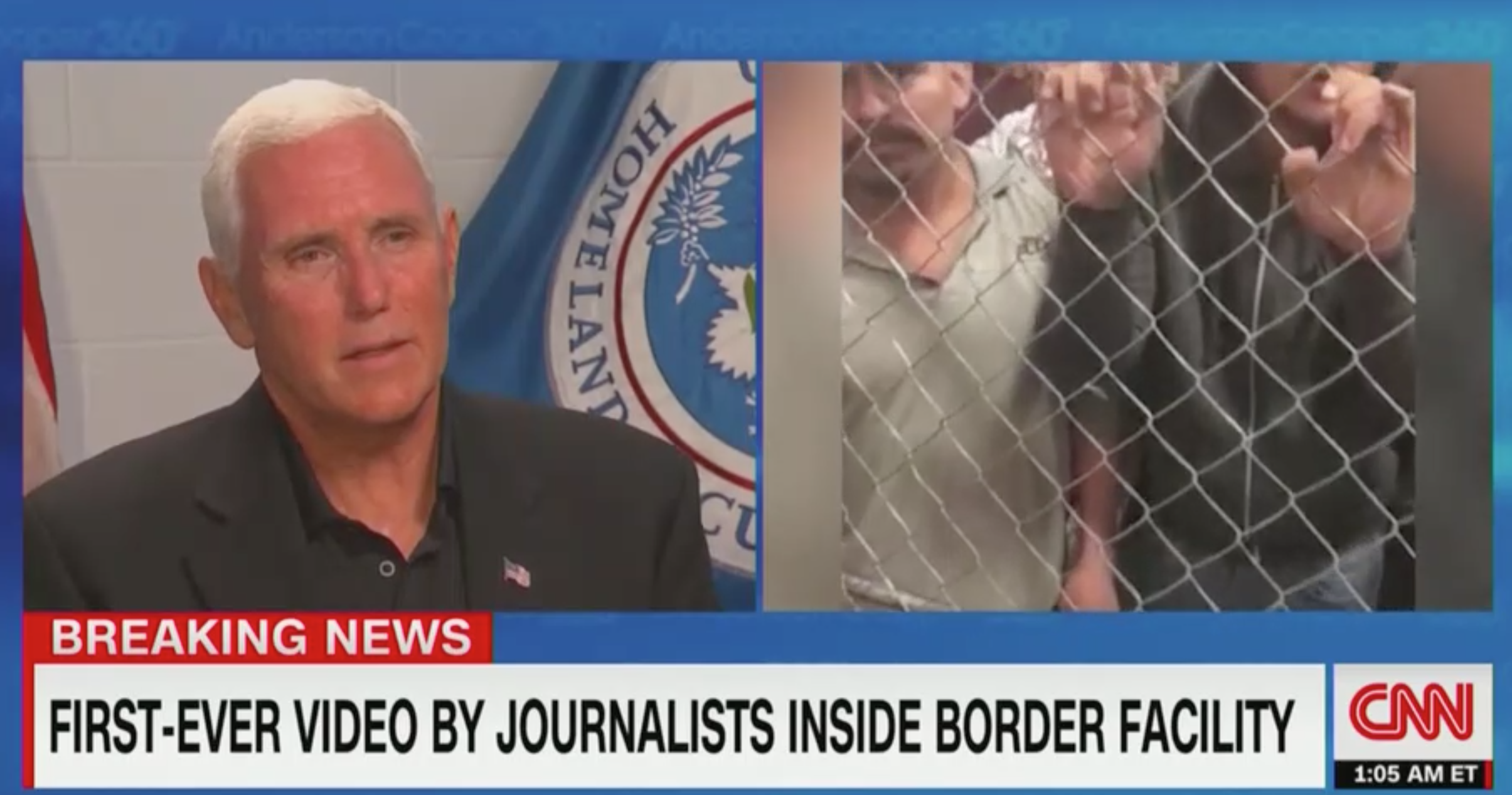 Vice President Mike Pence being interviewed by CNN after his visit to a detention center. (CREDIT:
CNN screengrab)