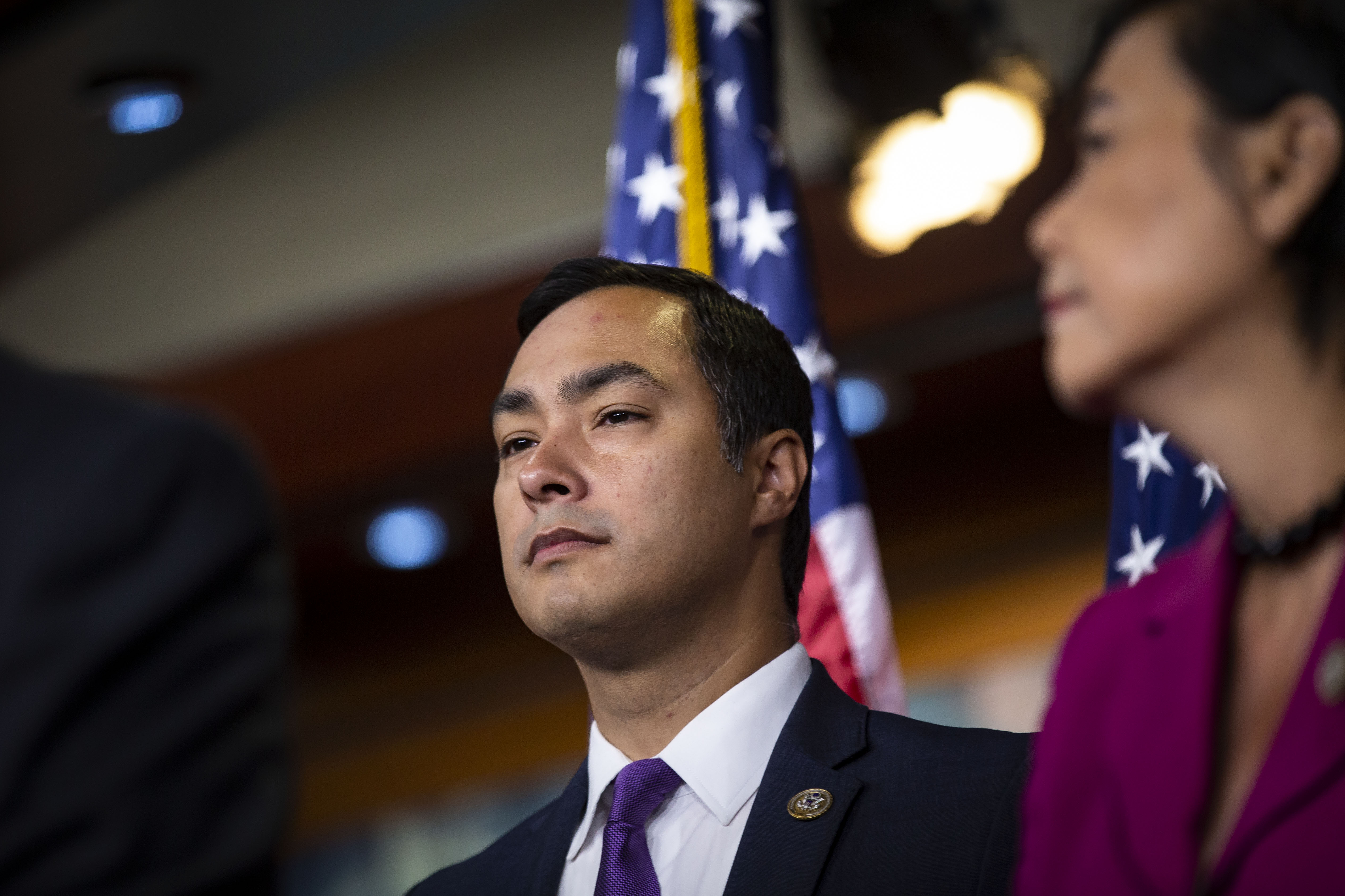Rep. Joaquin Castro (D-TX) listens during a news conference with Democratic lawmakers on Capitol Hill, on July 25, 2018 in Washington, DC. (Photo by Al Drago/Getty Images)