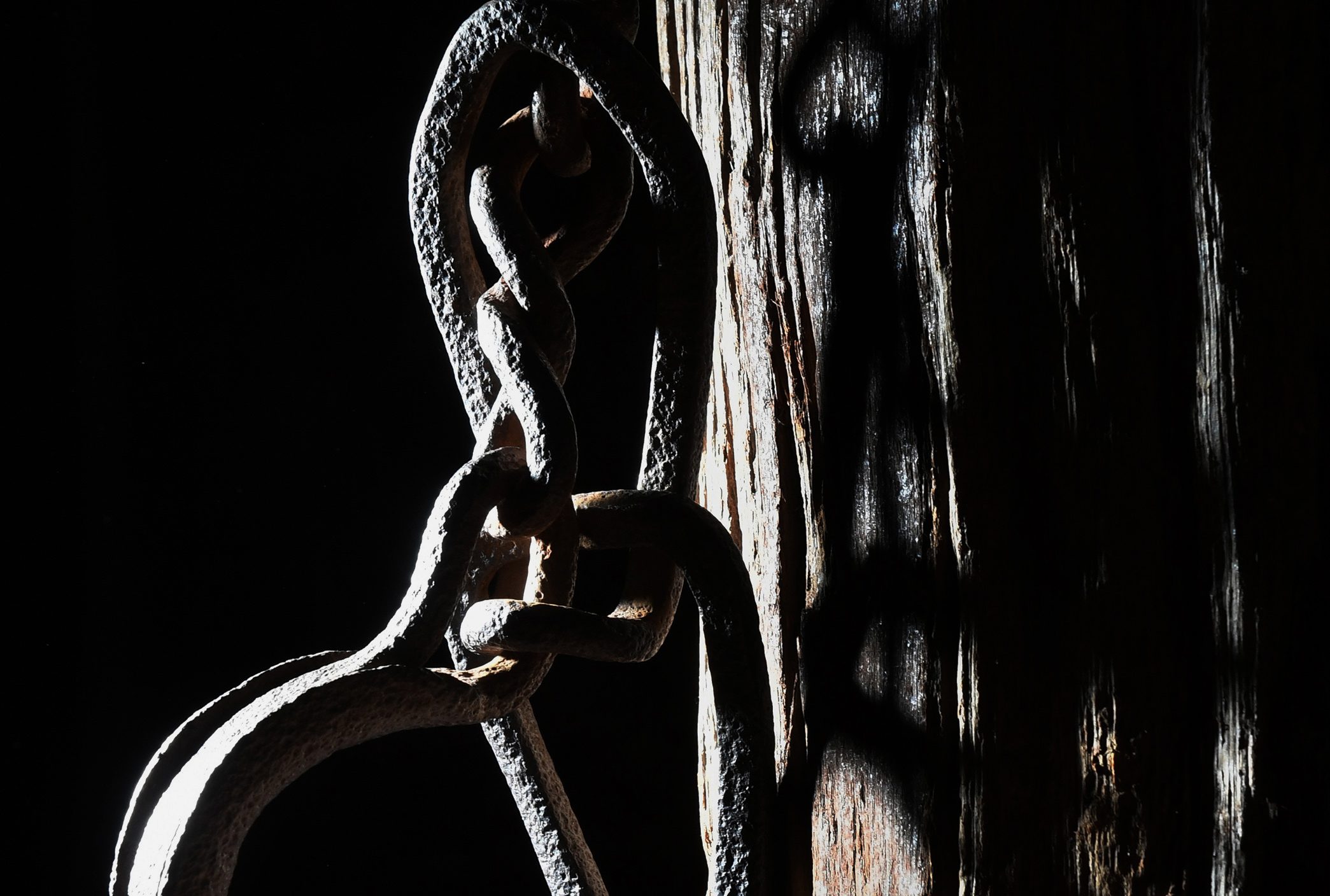 Conservative backlash to The New York Time's 1619 project would erase the role that slavery played in the founding of the United States as represented by these 19th century shackles on display in the basement of the Freedom House Museum in Virginia. (Photo by Matt McClain/The Washington Post via Getty Images)