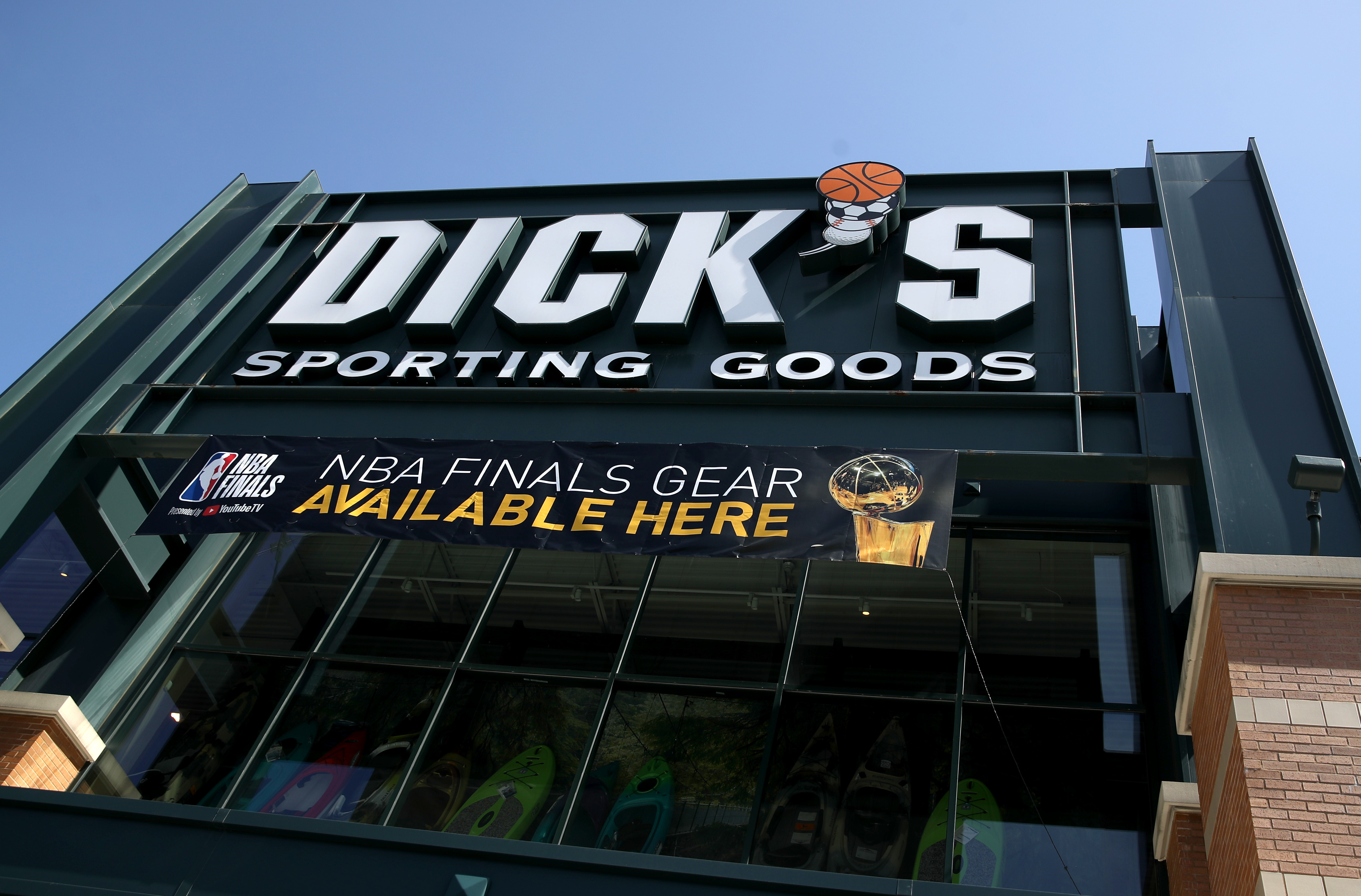 DALY CITY, CALIFORNIA - MAY 29: A sign is posted on the exterior of a Dick's Sporting Goods store on May 29, 2019 in Daly City, California. Shares of Dick's Sporting Goods stock surged on Wednesday after the company reported better-than-expected first quarter earnings and raised its full year outlook. The sporting goods retailer announced that it expects to earn from $3.20 to $3.40 a share, compared to its estimate of $3.15 to $3.35 per share. (Photo by Justin Sullivan/Getty Images)