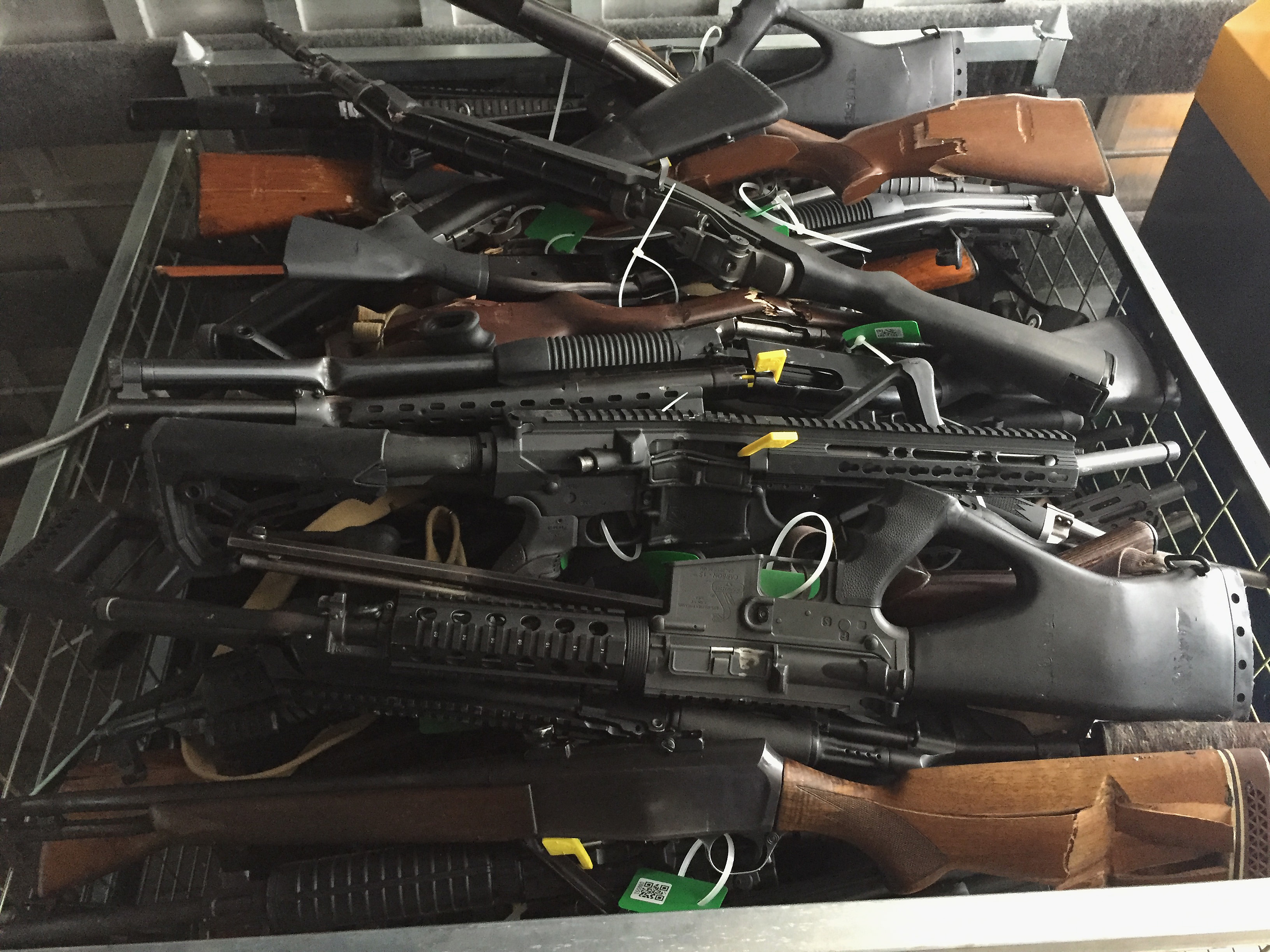 CHRISTCHURCH, NEW ZEALAND - JULY 13: In this handout image provided by New Zealand Police, collected firearms are seen at Riccarton Racecourse on July 13, 2019 in Christchurch, New Zealand. Credit: New Zealand Police/Getty Images
