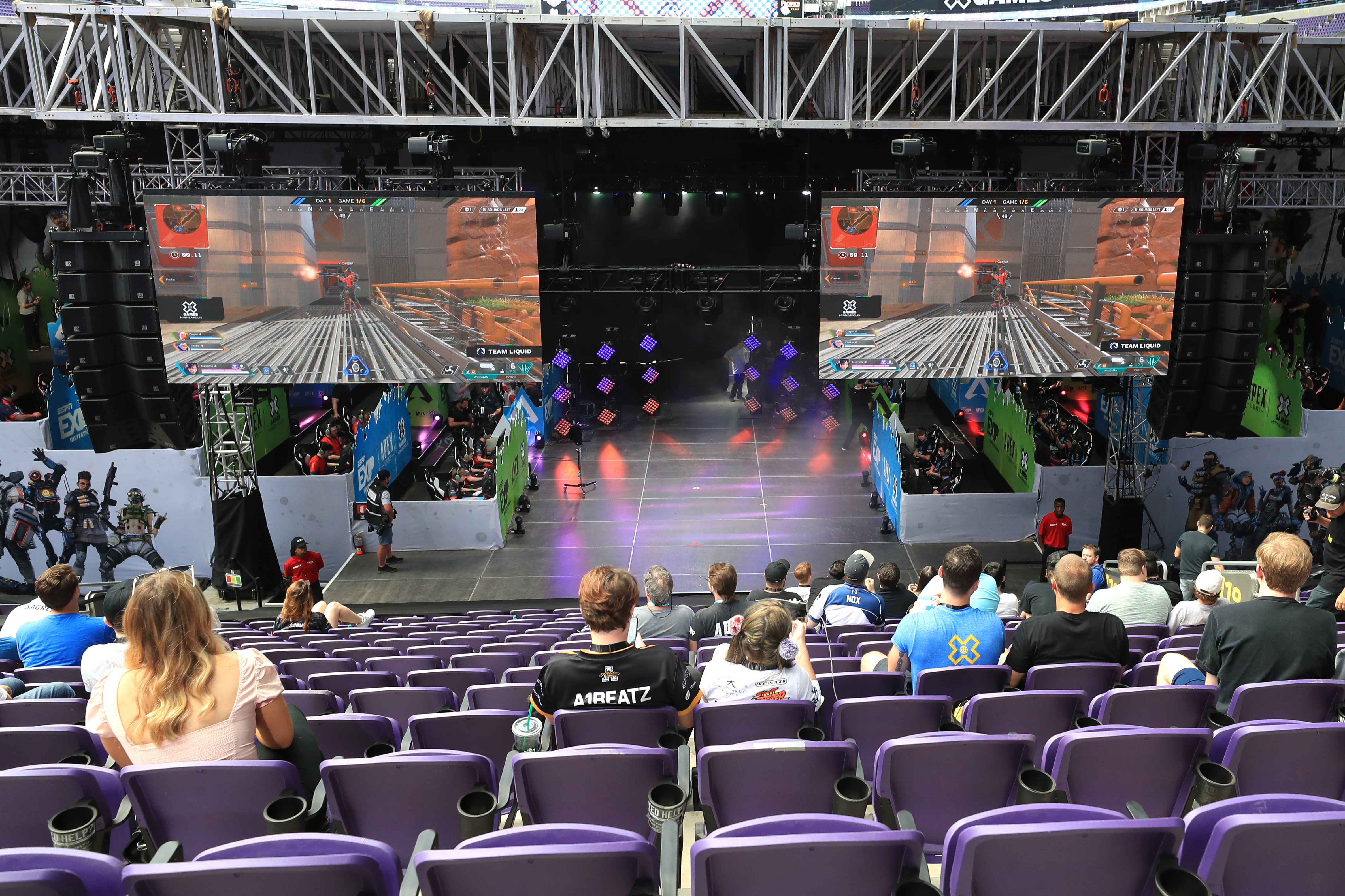 MINNEAPOLIS, MINNESOTA - AUGUST 02: A general view of the stage used for competition during the EXP Invitational-Apex Legends at X Games 2019 Minneapolis at U.S. Bank Stadium on August 02, 2019 in Minneapolis, Minnesota. (Photo by Sean M. Haffey/Getty Images)