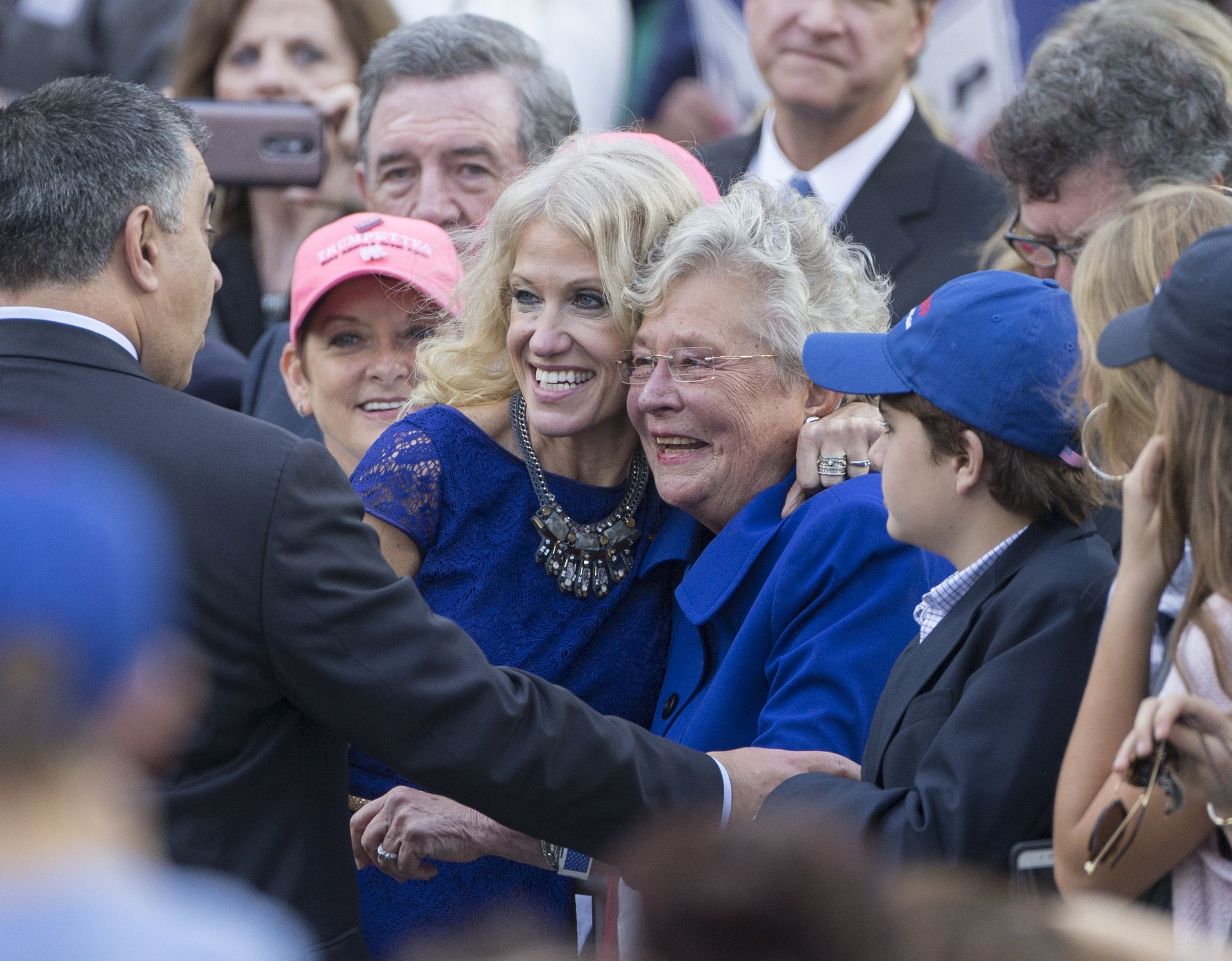 Kellyanne Conway, left, poses for photos with Alabama's now governor Kay Ivey at a rally in December 2016  in Mobile, Alabama. CREDIT: Mark Wallheiser/Getty Images