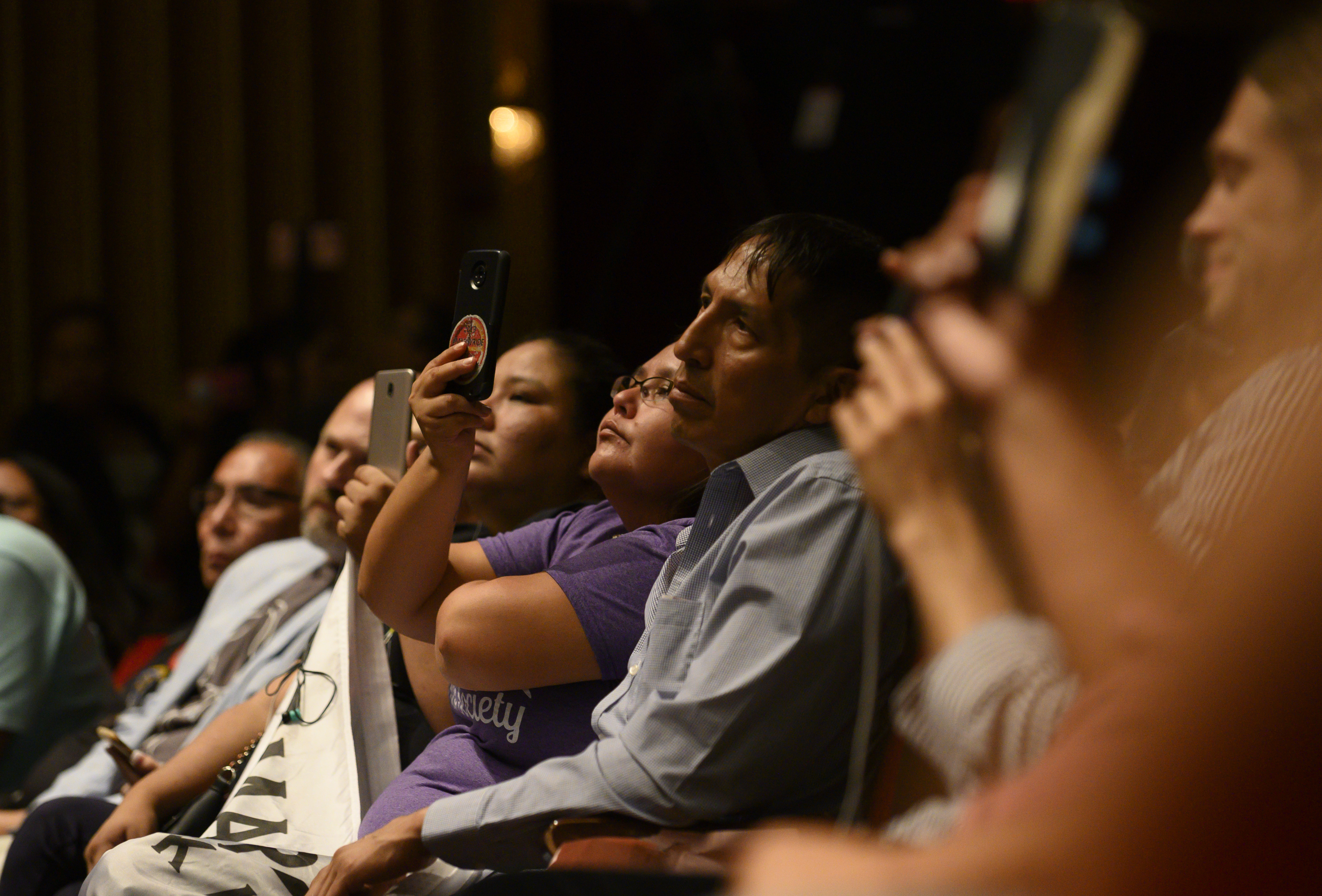 SIOUX CITY, IA - AUGUST 20: Attendees listen as Democratic presidential candidate Sen. Bernie Sanders (I-VT) speaks at the Frank LaMere Native American Presidential Forum on August 20, 2019 in Sioux City, Iowa. Sanders addressed a number of questions about issues facing the Native American community. (Photo by Stephen Maturen/Getty Images)
